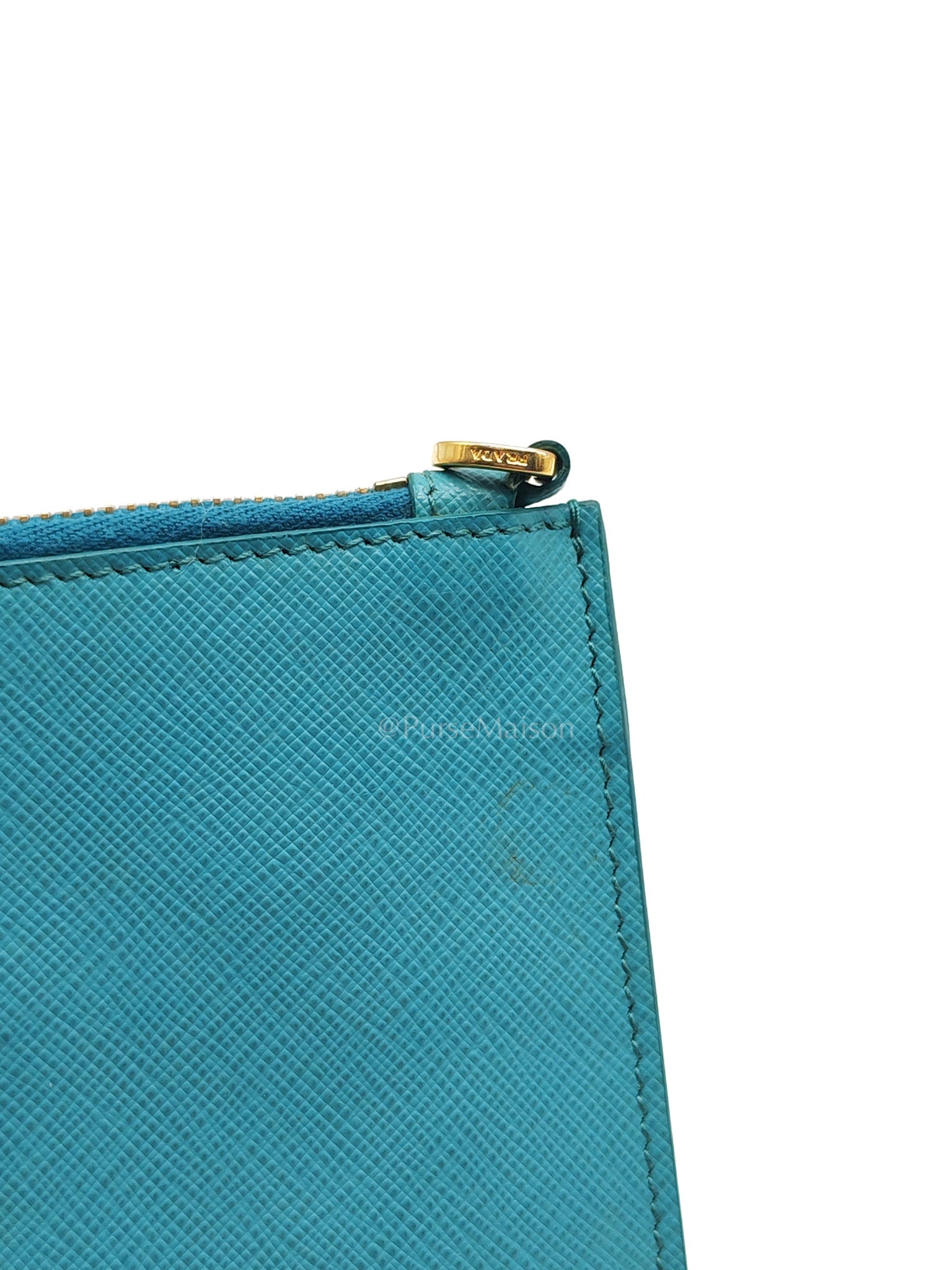 Accessory Pouch in Marine Blue Saffiano Leather & Gold Hardware