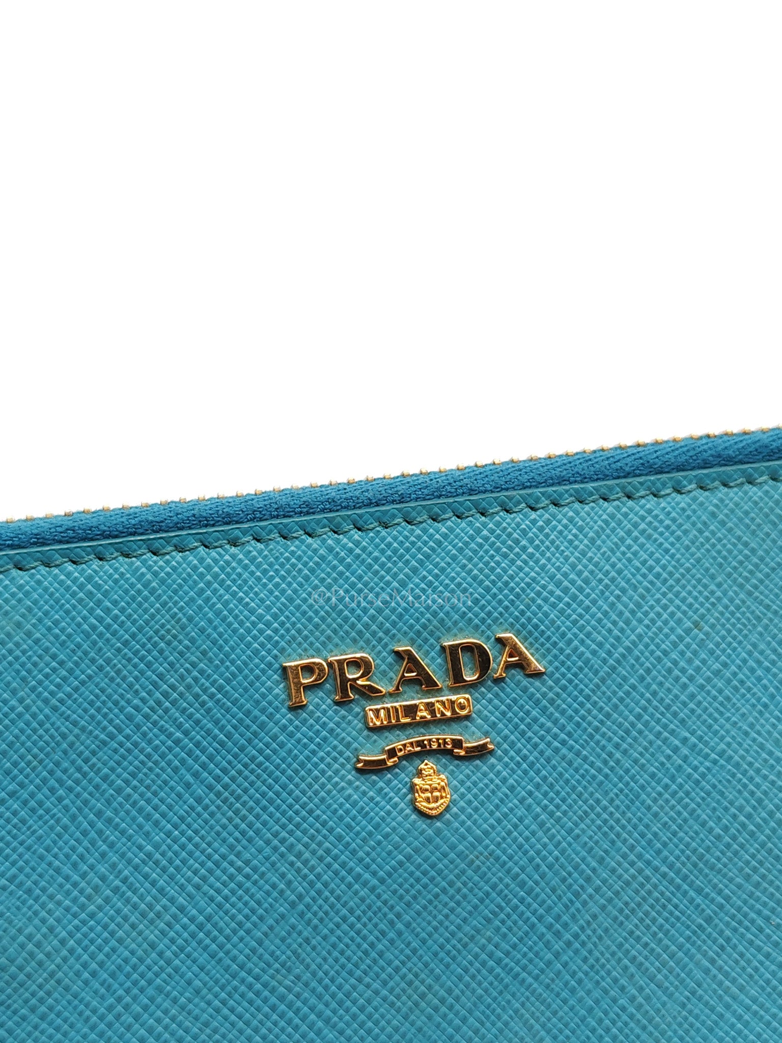 Accessory Pouch in Marine Blue Saffiano Leather & Gold Hardware
