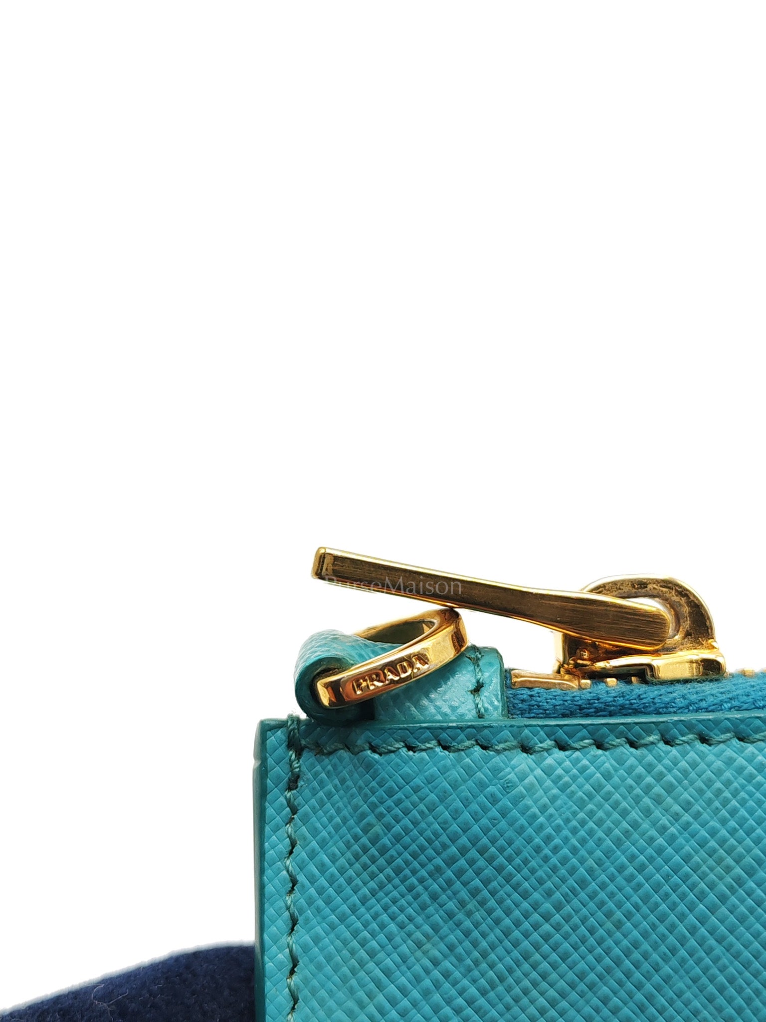 Accessory Pouch in Marine Blue Saffiano Leather & Gold Hardware