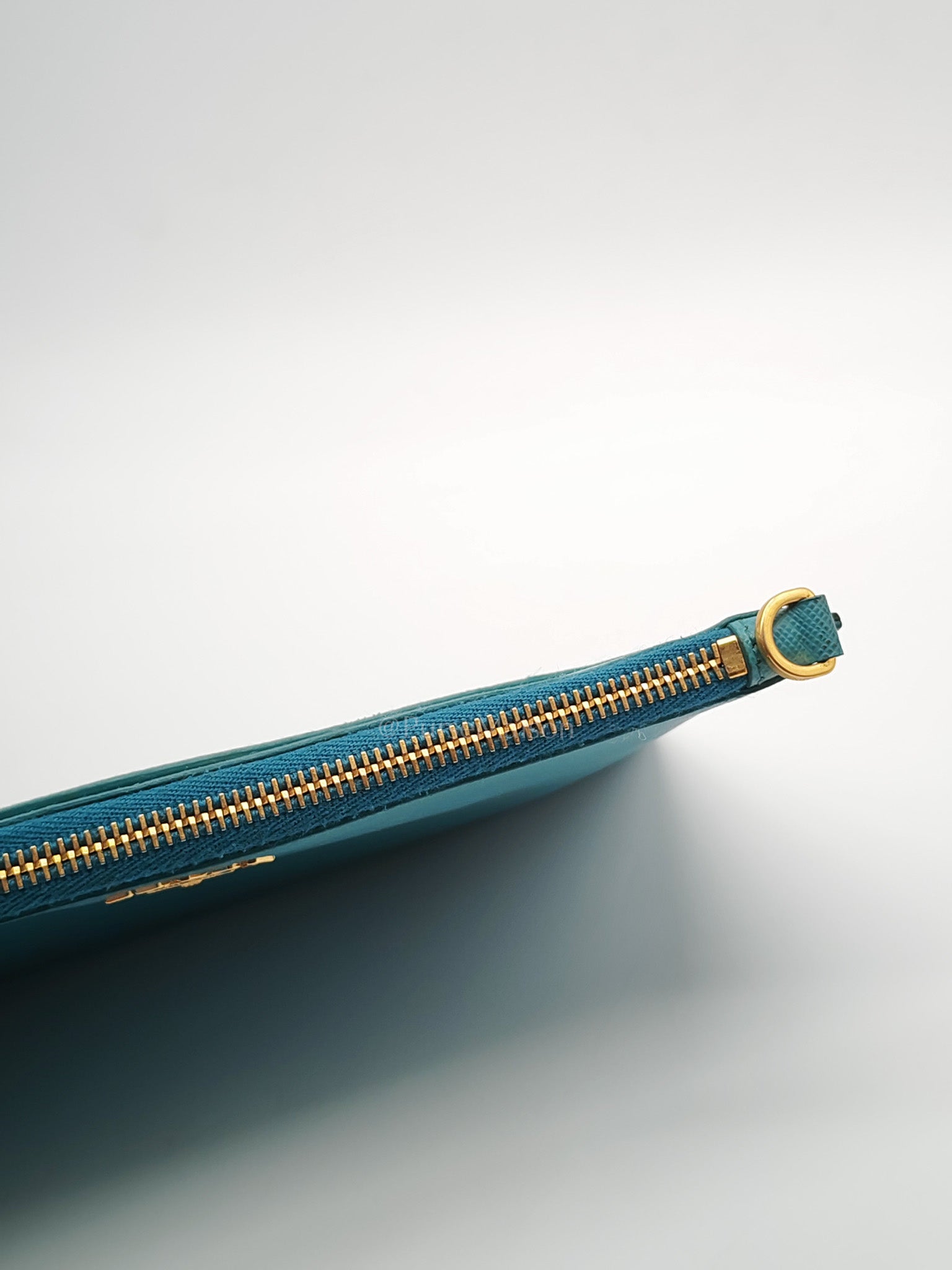 Accessory Pouch in Marine Blue Saffiano Leather & Gold Hardware