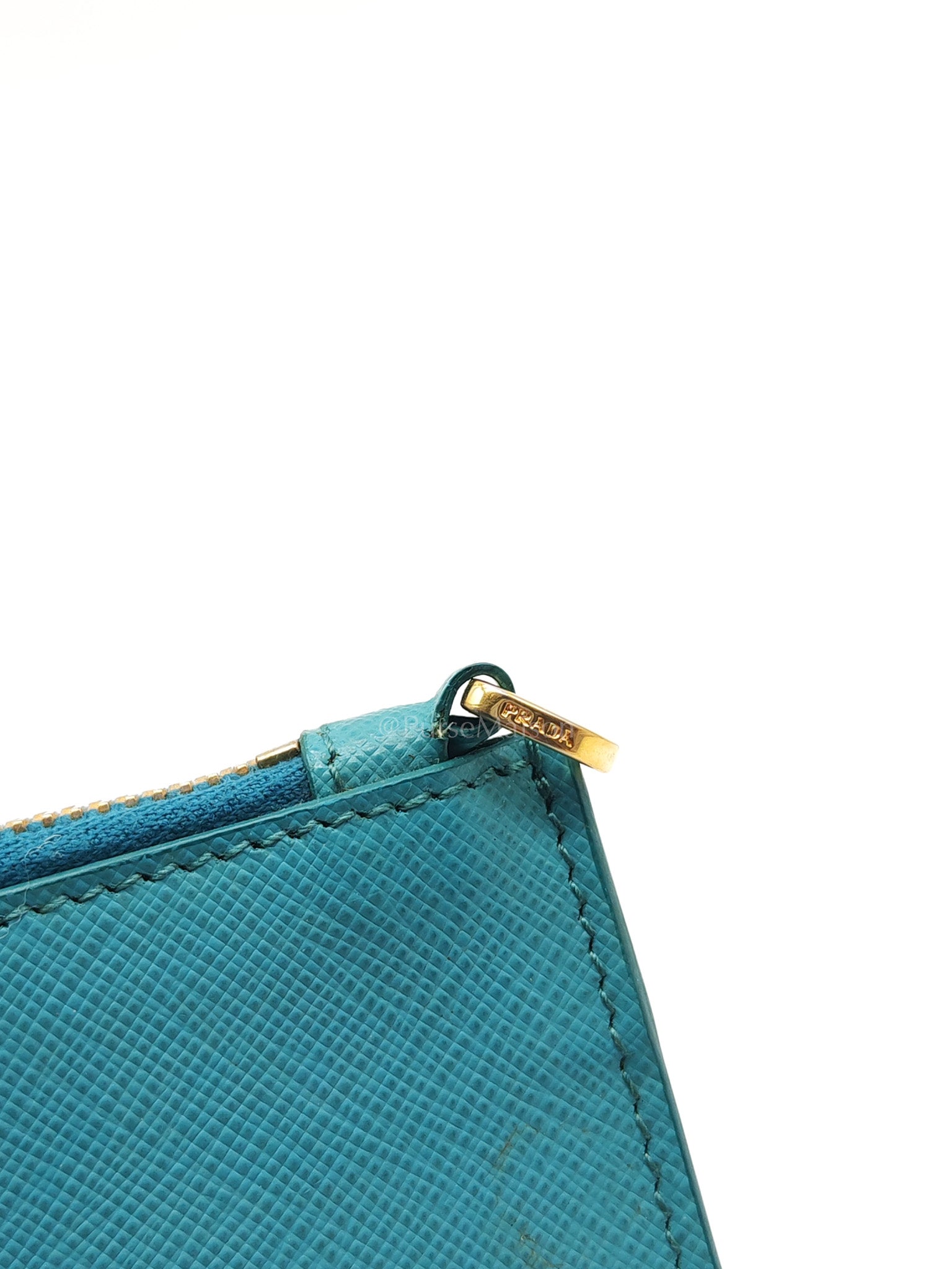 Accessory Pouch in Marine Blue Saffiano Leather & Gold Hardware