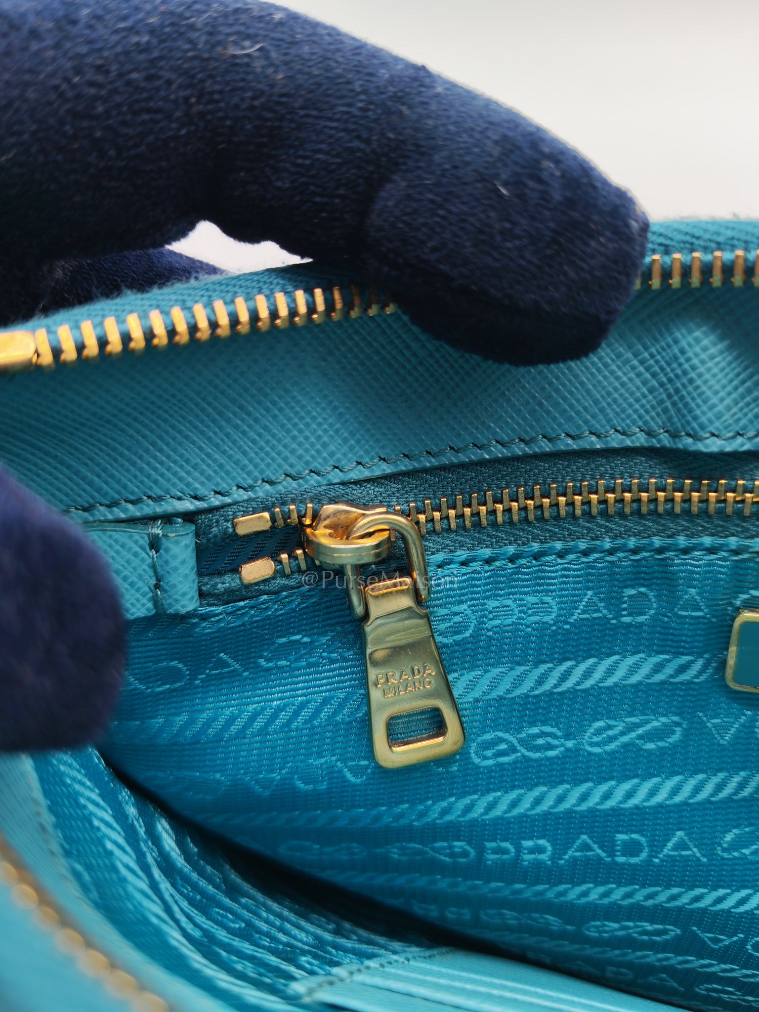 Accessory Pouch in Marine Blue Saffiano Leather & Gold Hardware