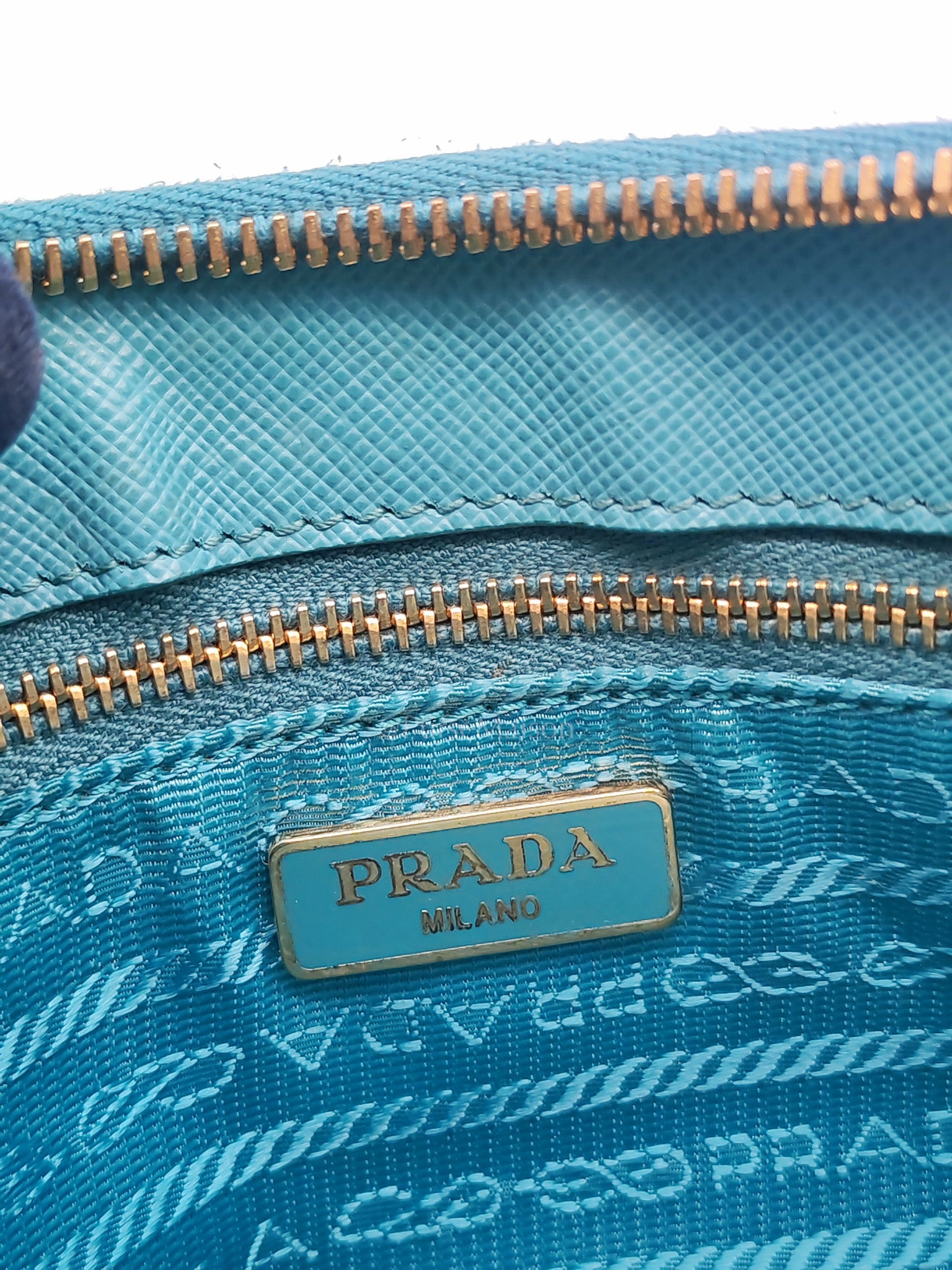 Accessory Pouch in Marine Blue Saffiano Leather & Gold Hardware
