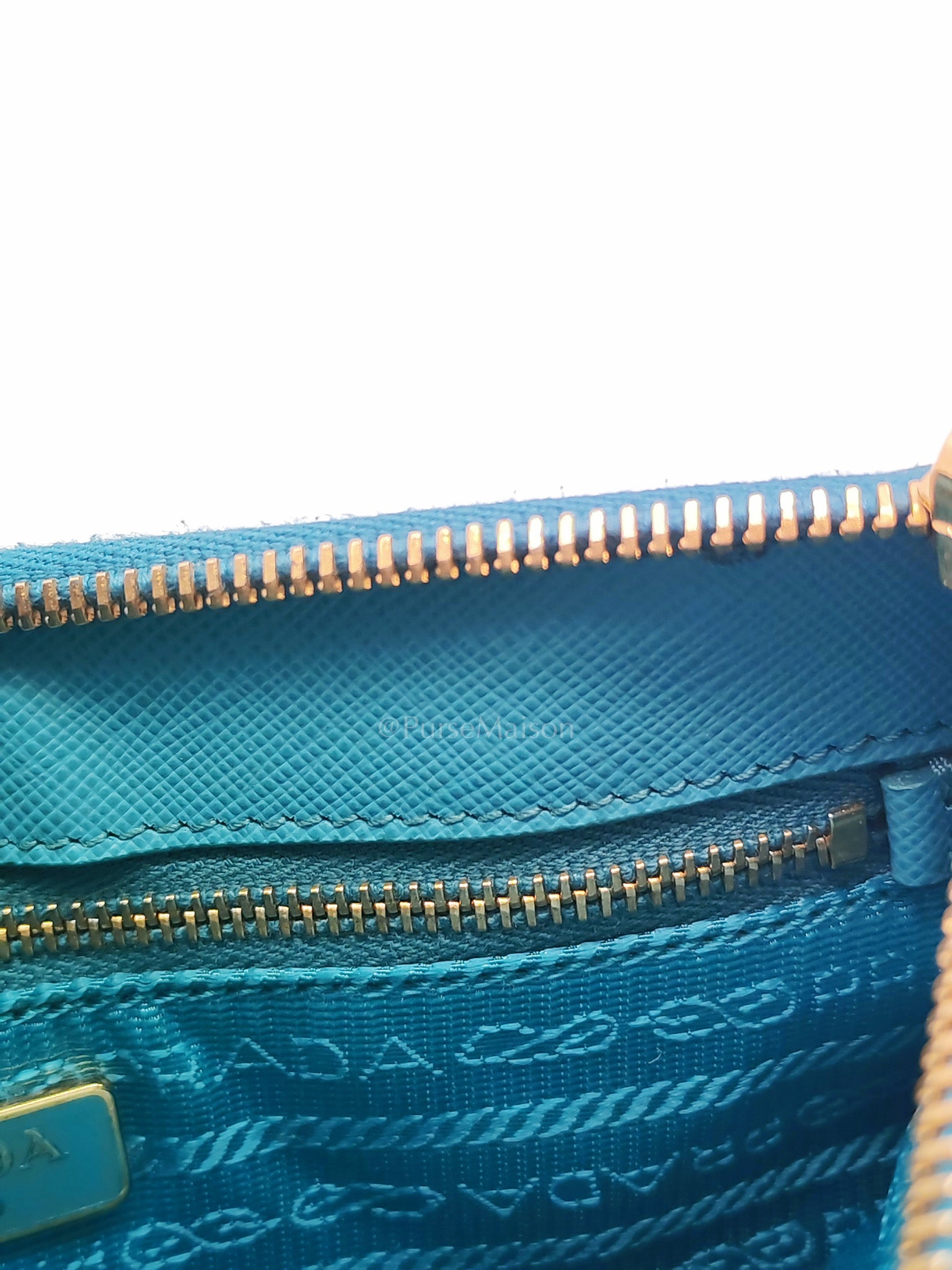 Accessory Pouch in Marine Blue Saffiano Leather & Gold Hardware