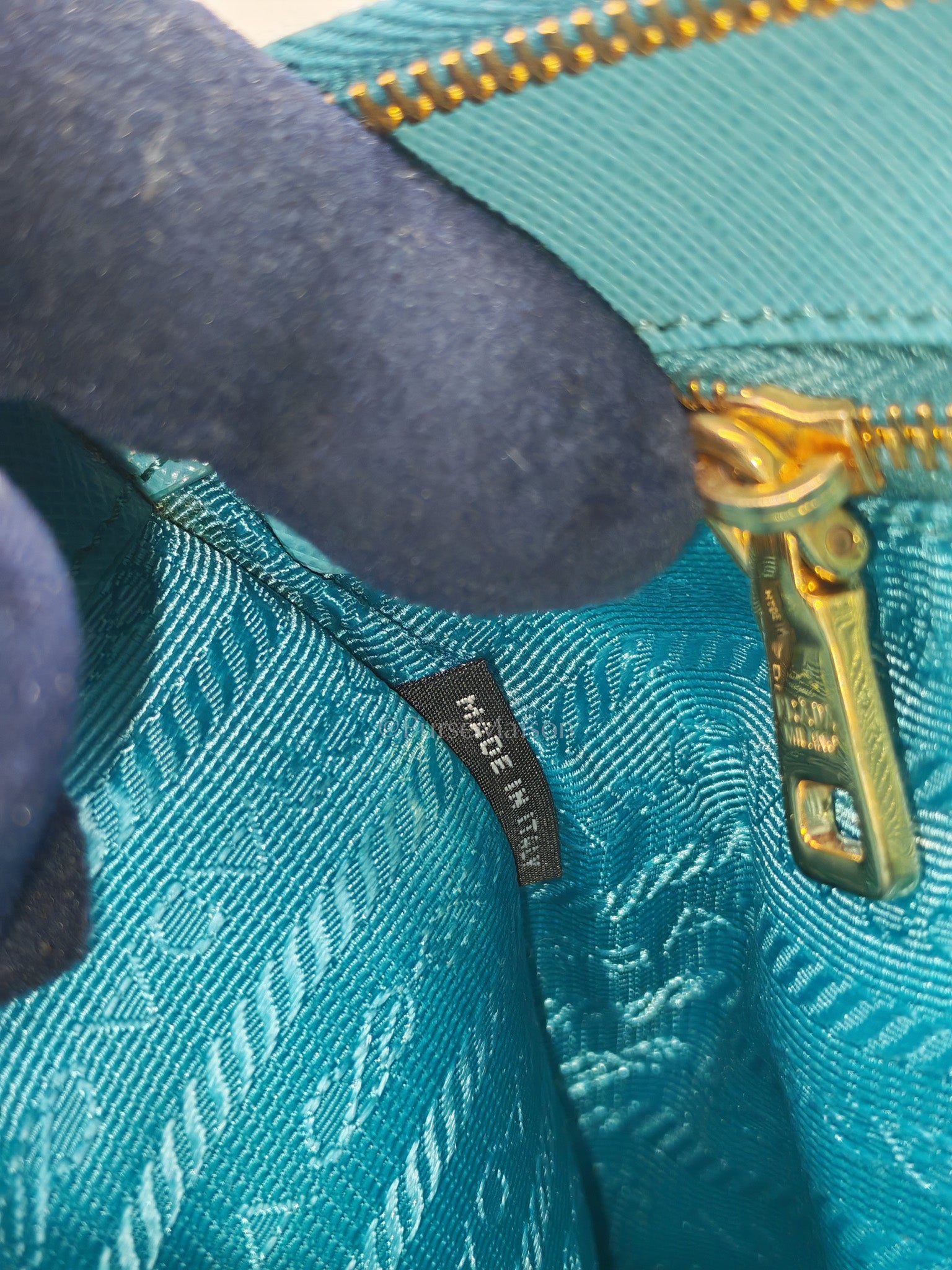 Accessory Pouch in Marine Blue Saffiano Leather & Gold Hardware