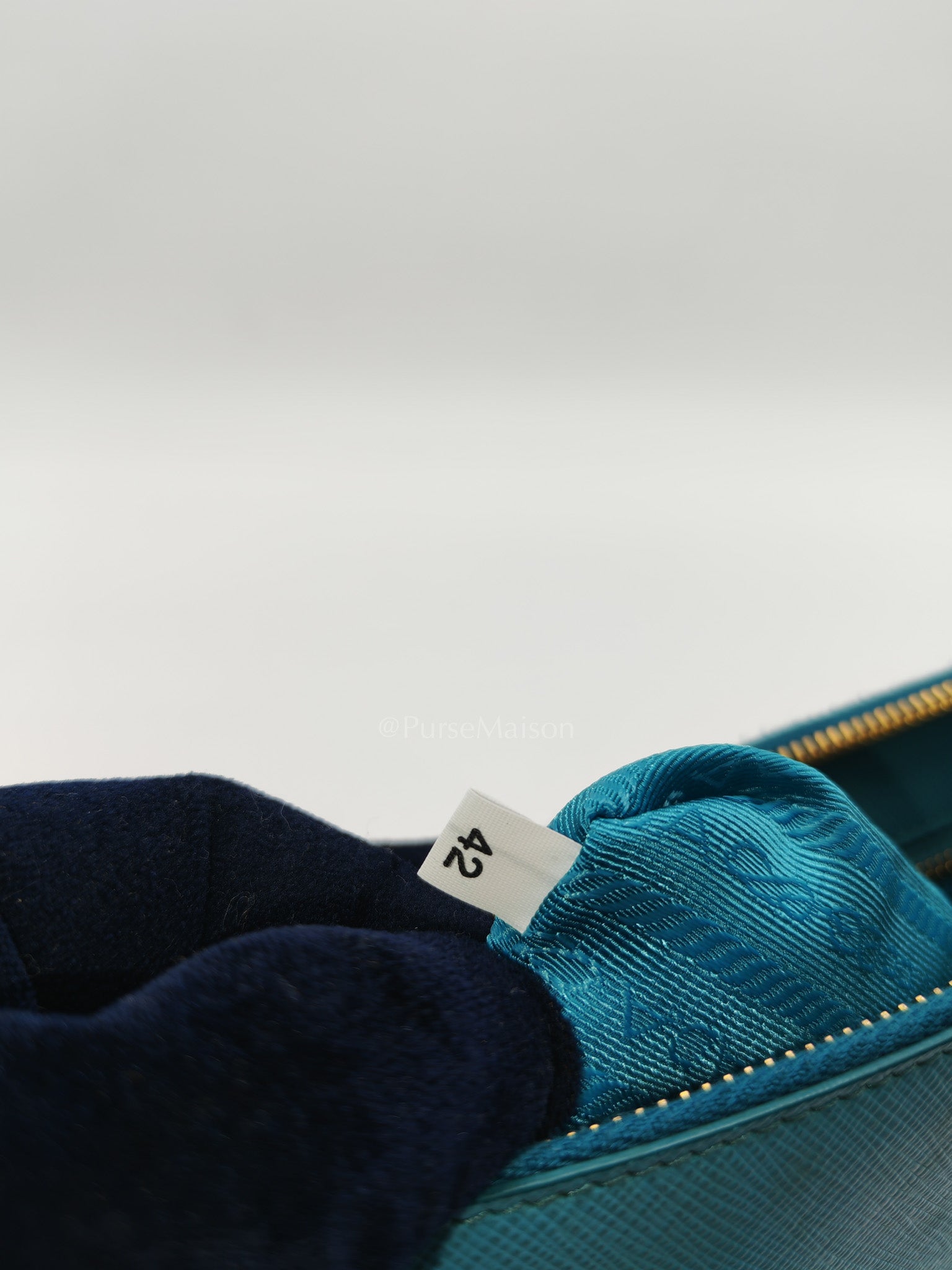 Accessory Pouch in Marine Blue Saffiano Leather & Gold Hardware