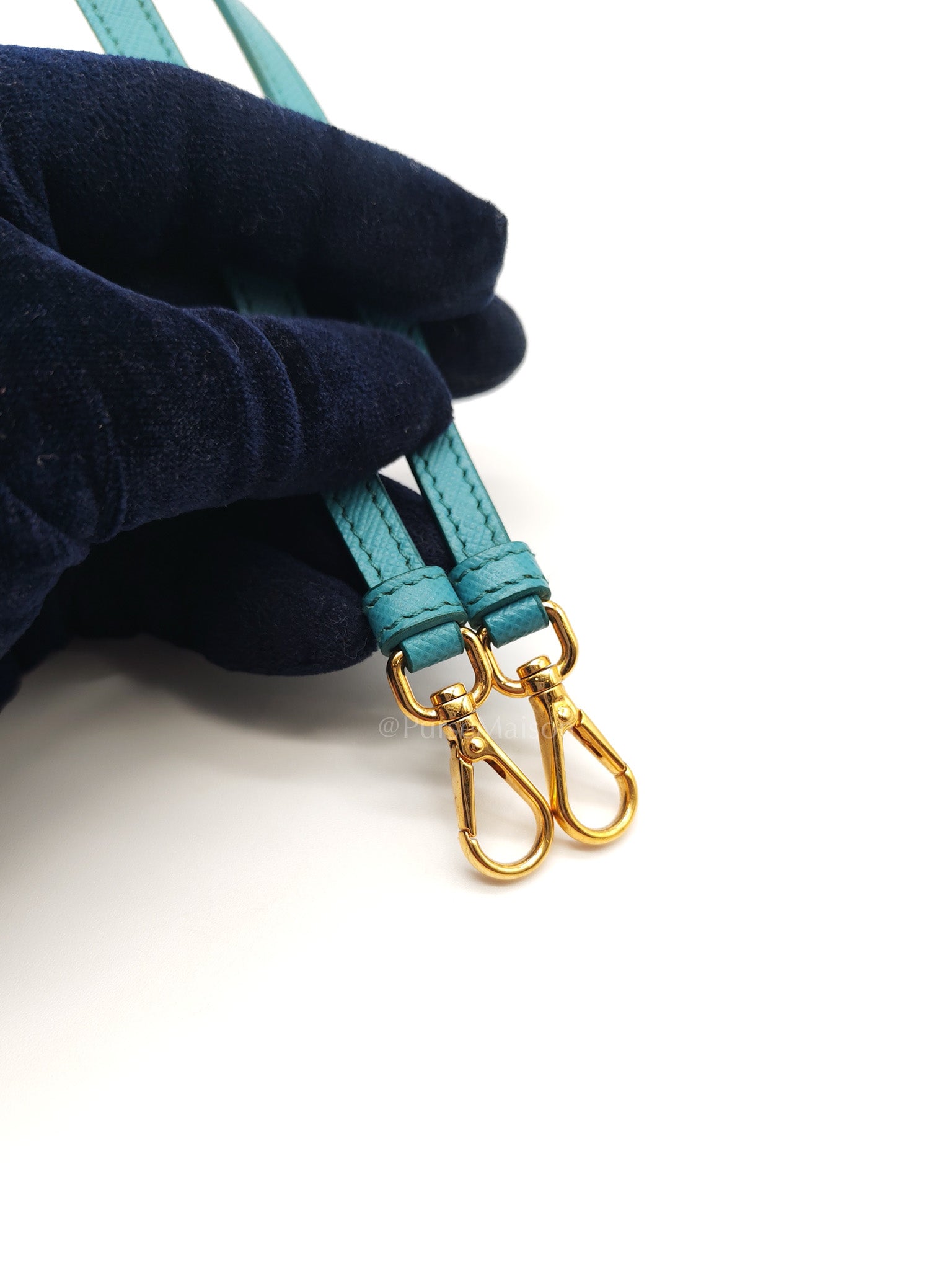 Accessory Pouch in Marine Blue Saffiano Leather & Gold Hardware