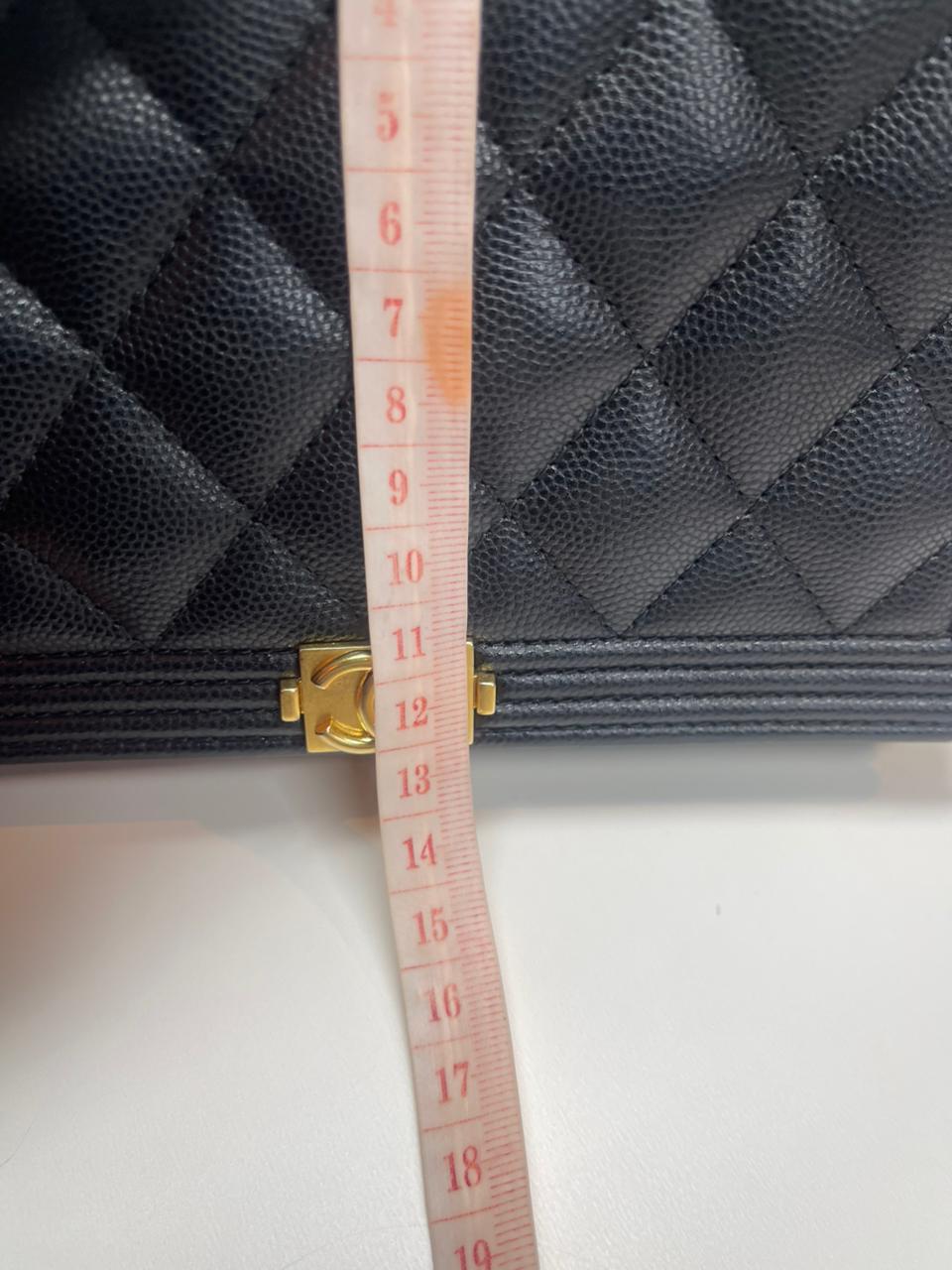 Chanel Boy Wallet On Chain in Black Quilted Caviar Leather and Aged Gold Hardware Microchip