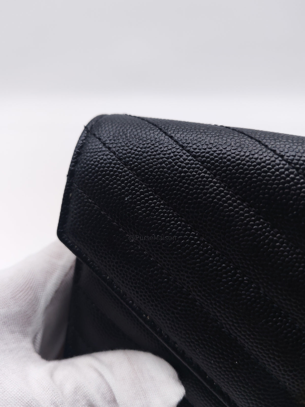 Yves Saint Laurent Portefeuille Wallet on Chain in Black Chevron Graine De Poudre Leather Gold Hardware