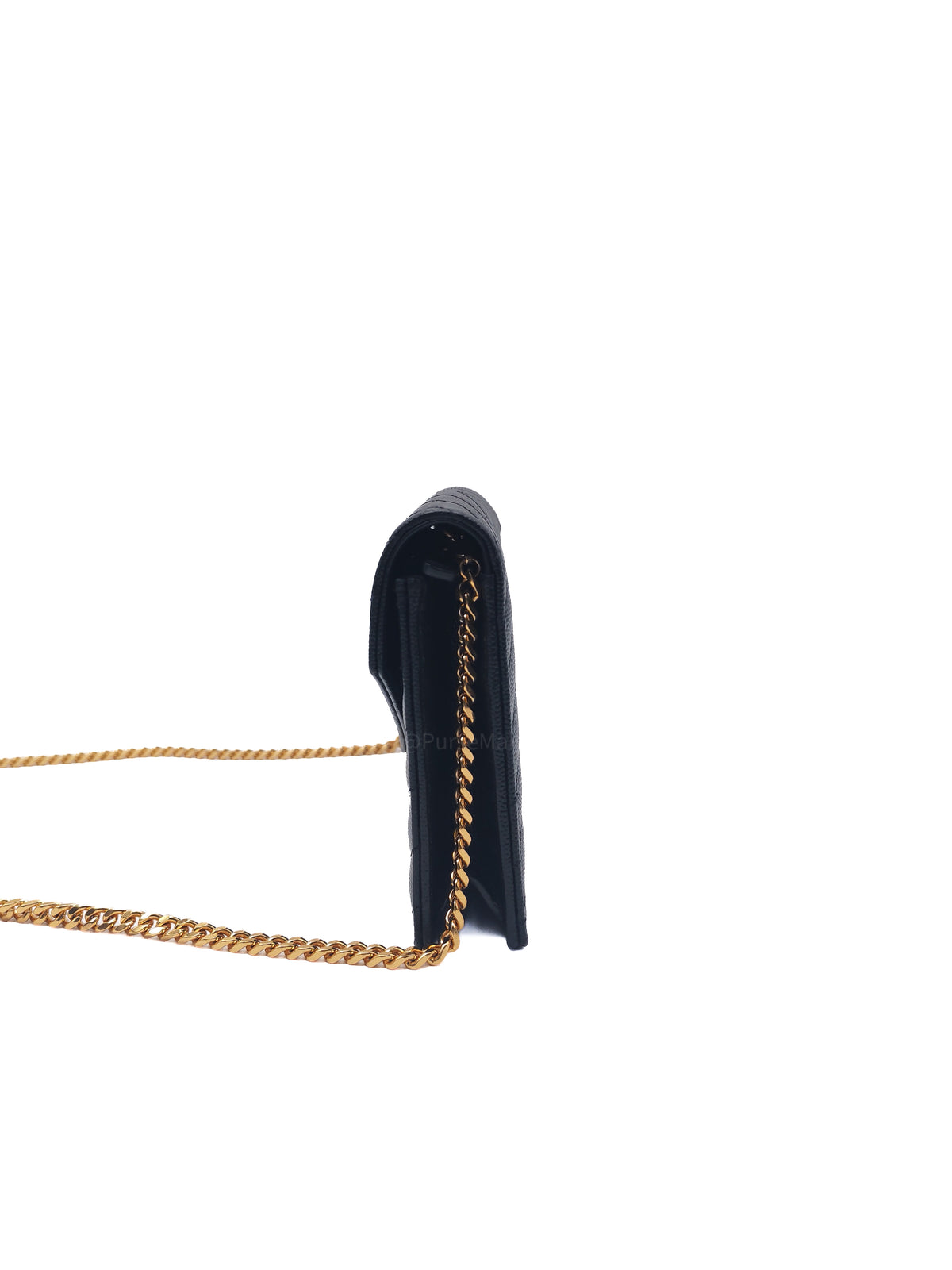 Yves Saint Laurent Portefeuille Wallet on Chain in Black Chevron Graine De Poudre Leather Gold Hardware