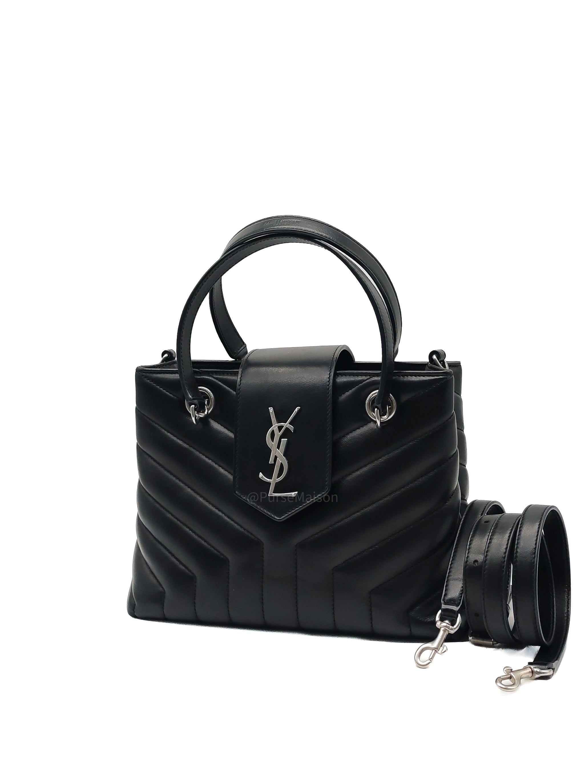 Yves Saint Laurent Loulou Shopping Tote Bag in Black Y Quilted Calfskin Leather and Silver Hardware