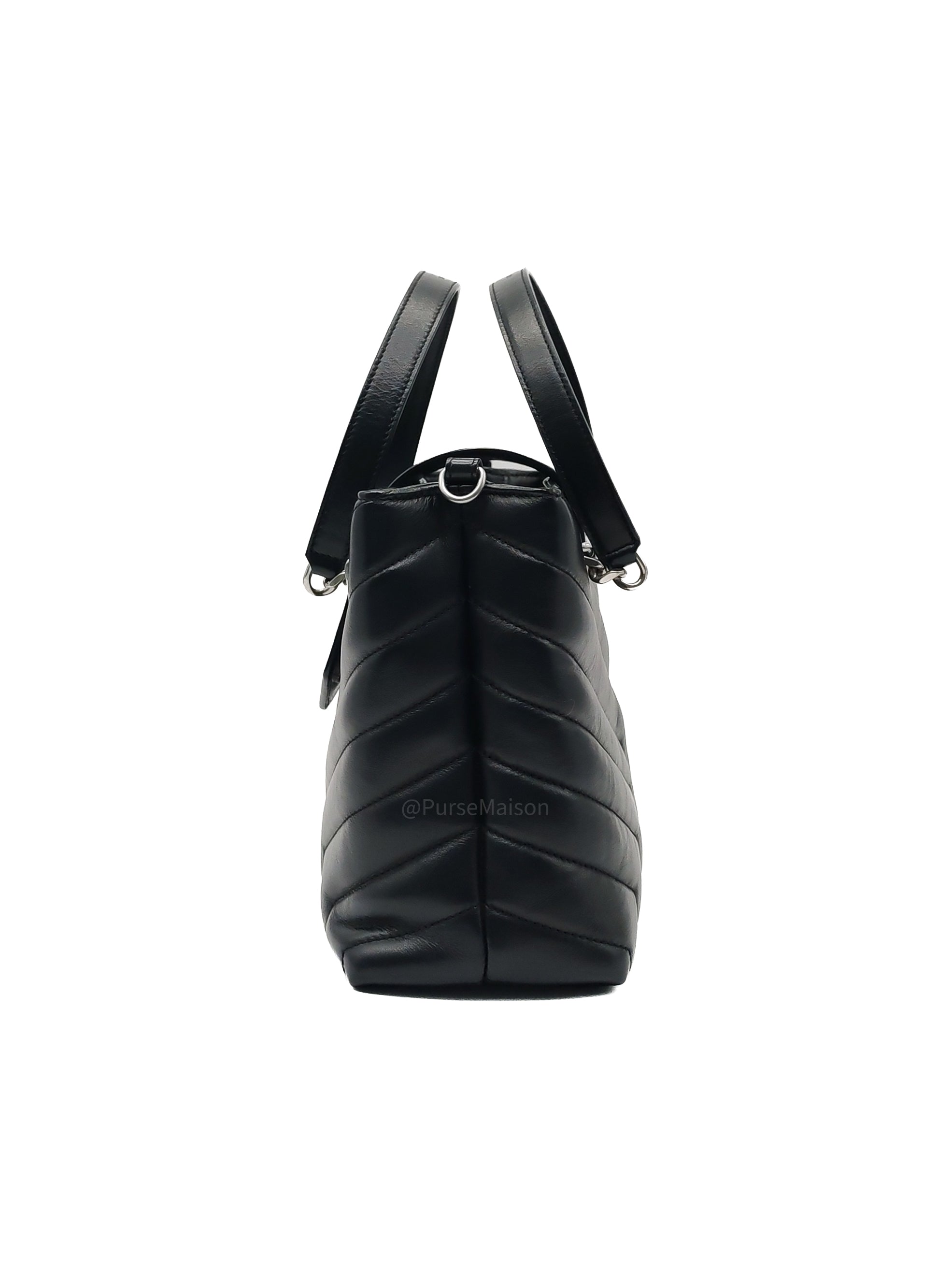 Yves Saint Laurent Loulou Shopping Tote Bag in Black Y Quilted Calfskin Leather and Silver Hardware