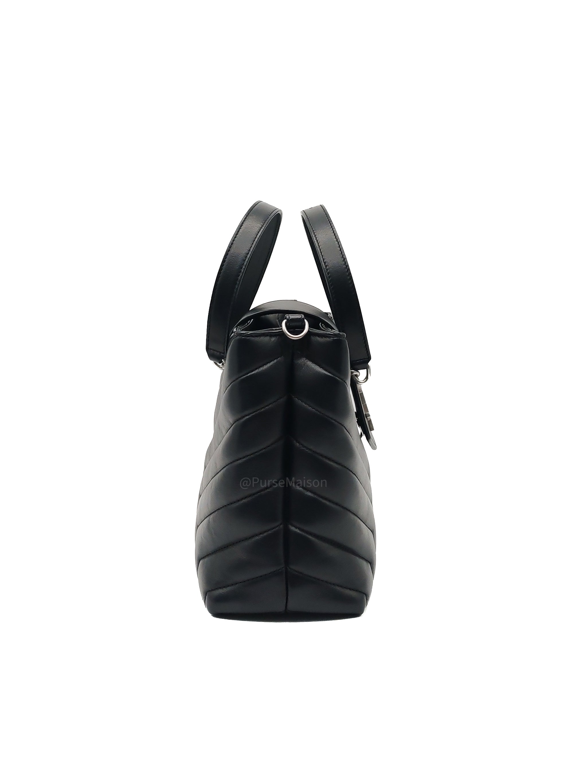 Yves Saint Laurent Loulou Shopping Tote Bag in Black Y Quilted Calfskin Leather and Silver Hardware