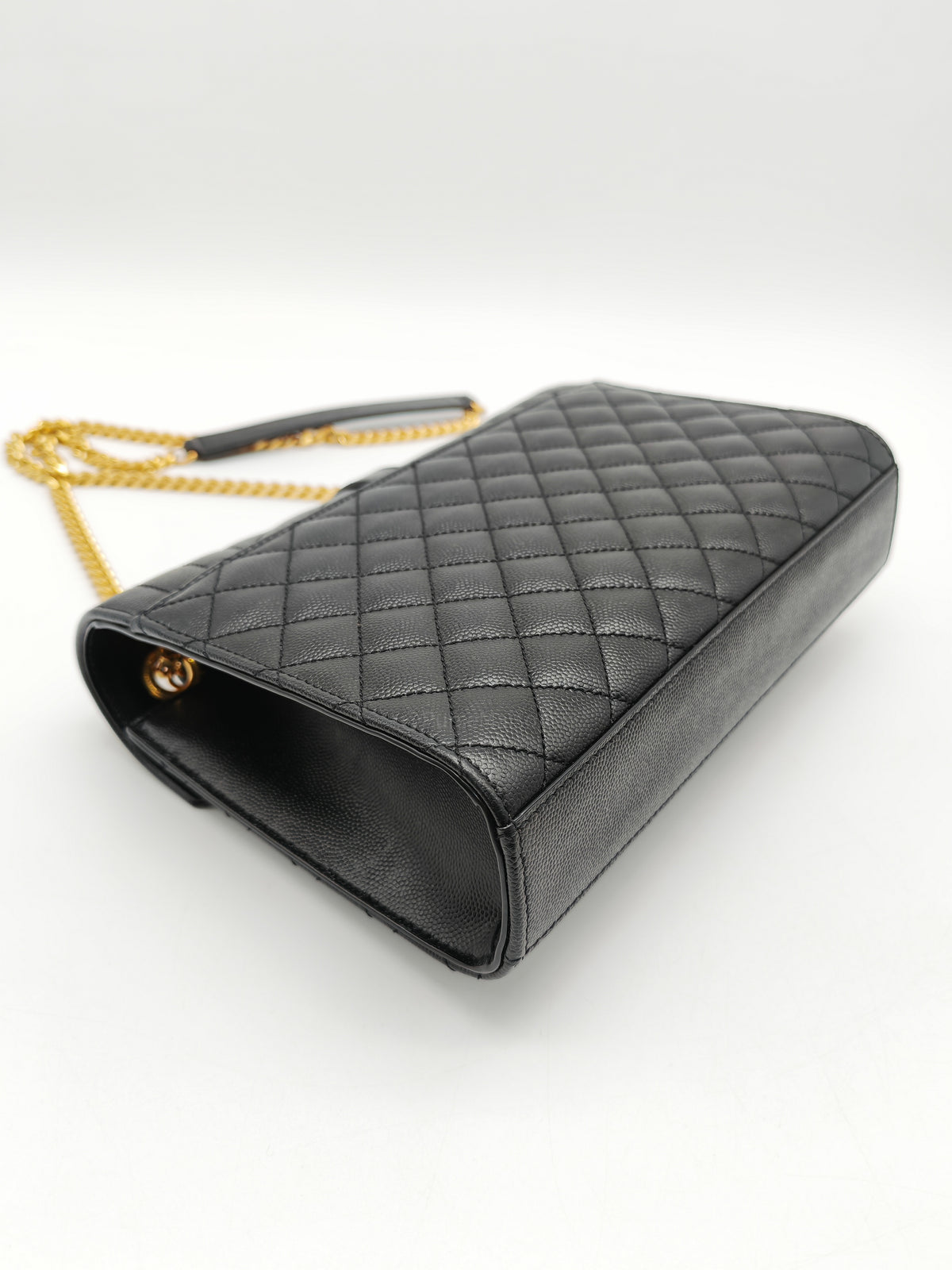 Yves Saint Laurent Envelope Shoulder Bag Medium in Black Quilted Grained de Poudre Embossed Leather and Gold Hardware
