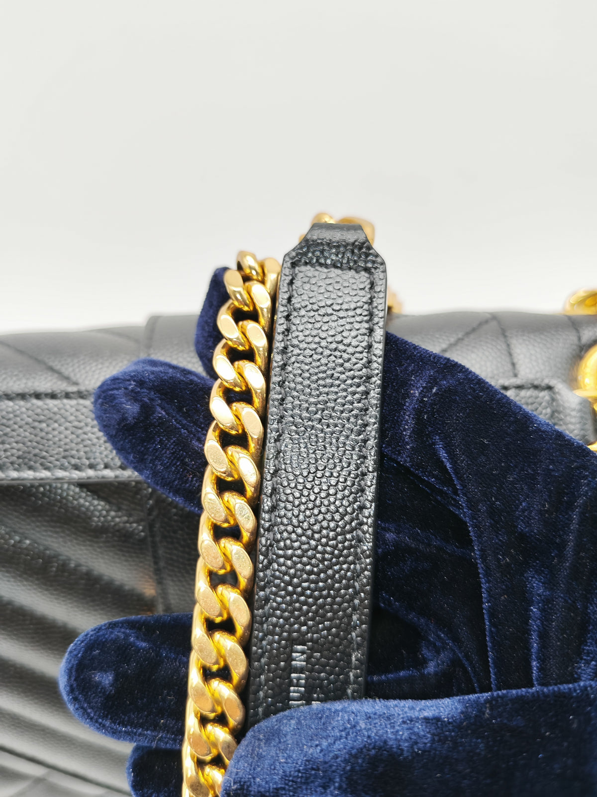 Yves Saint Laurent Envelope Shoulder Bag Medium in Black Quilted Grained de Poudre Embossed Leather and Gold Hardware