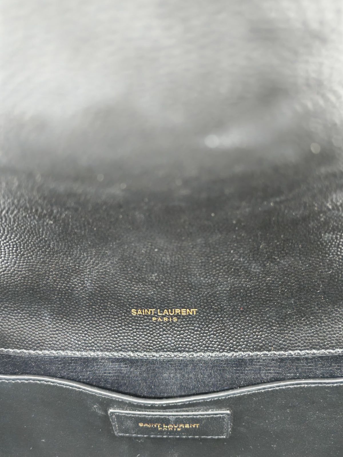 Yves Saint Laurent Envelope Shoulder Bag Medium in Black Quilted Grained de Poudre Embossed Leather and Gold Hardware