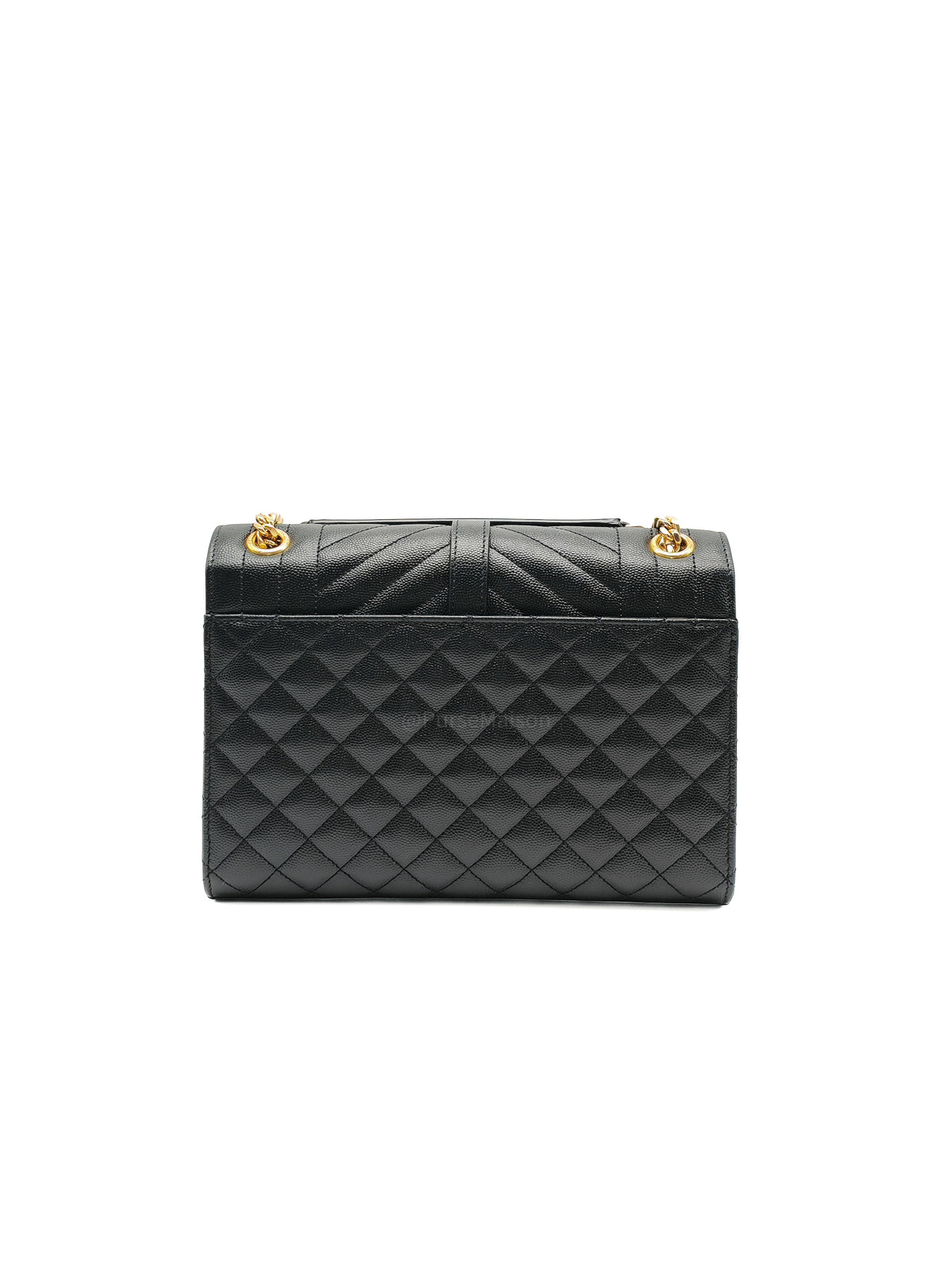Yves Saint Laurent Envelope Shoulder Bag Medium in Black Quilted Grained de Poudre Embossed Leather and Gold Hardware