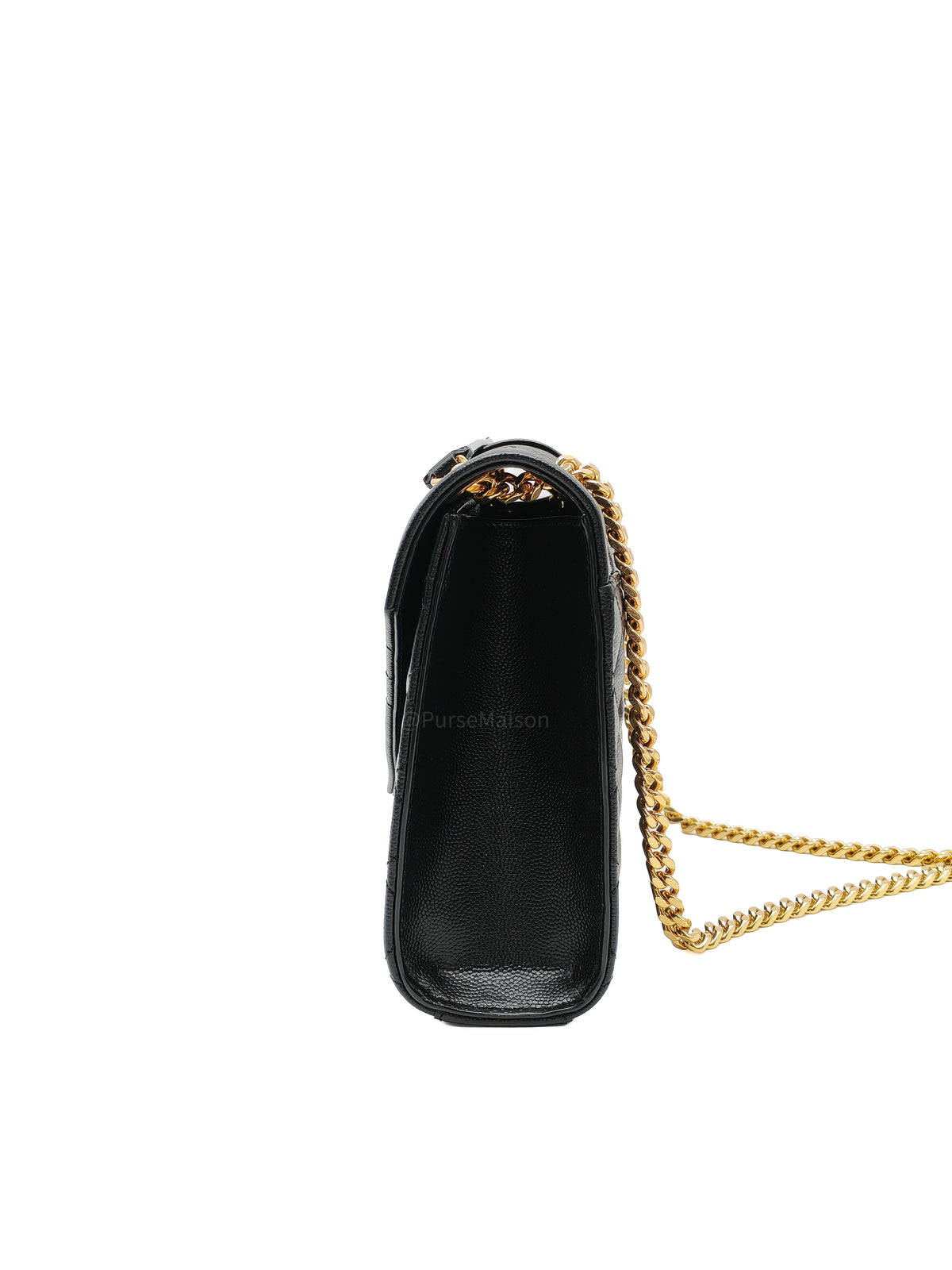 Yves Saint Laurent Envelope Shoulder Bag Medium in Black Quilted Grained de Poudre Embossed Leather and Gold Hardware