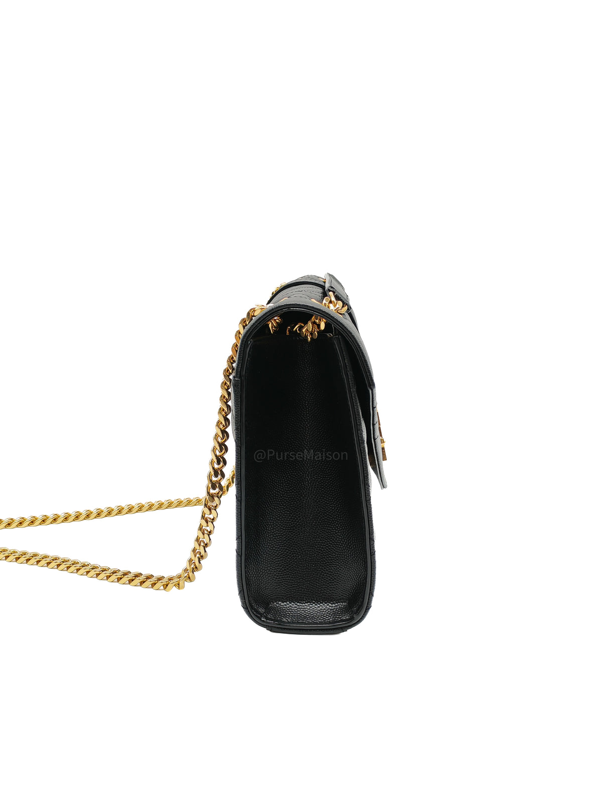 Yves Saint Laurent Envelope Shoulder Bag Medium in Black Quilted Grained de Poudre Embossed Leather and Gold Hardware