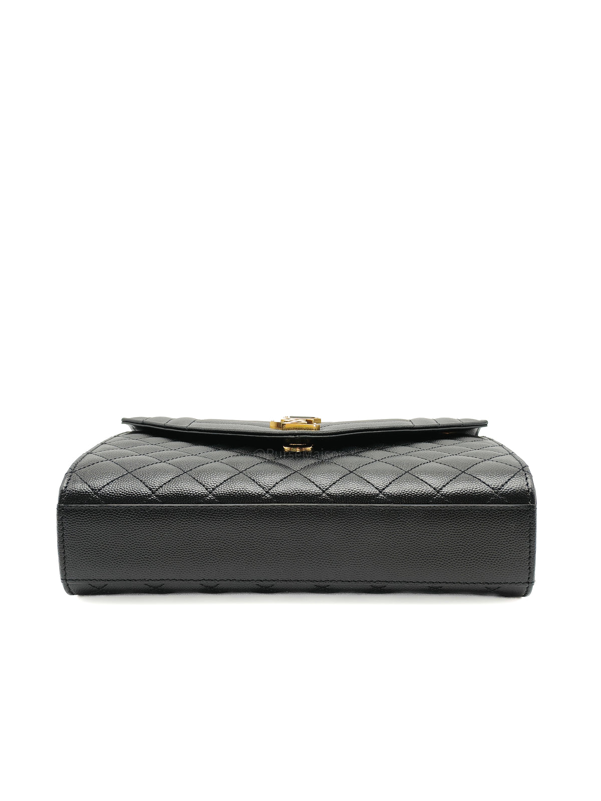 Yves Saint Laurent Envelope Shoulder Bag Medium in Black Quilted Grained de Poudre Embossed Leather and Gold Hardware