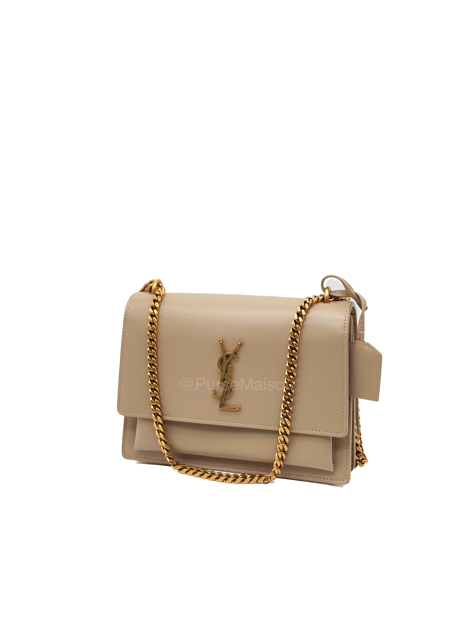Yves Saint Laurent Sunset Medium in Dark Beige Calfskin Leather and Gold Hardware