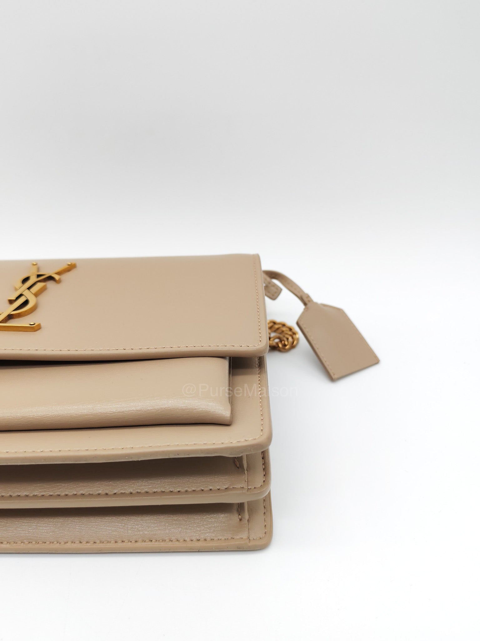 Yves Saint Laurent Sunset Medium in Dark Beige Calfskin Leather and Gold Hardware