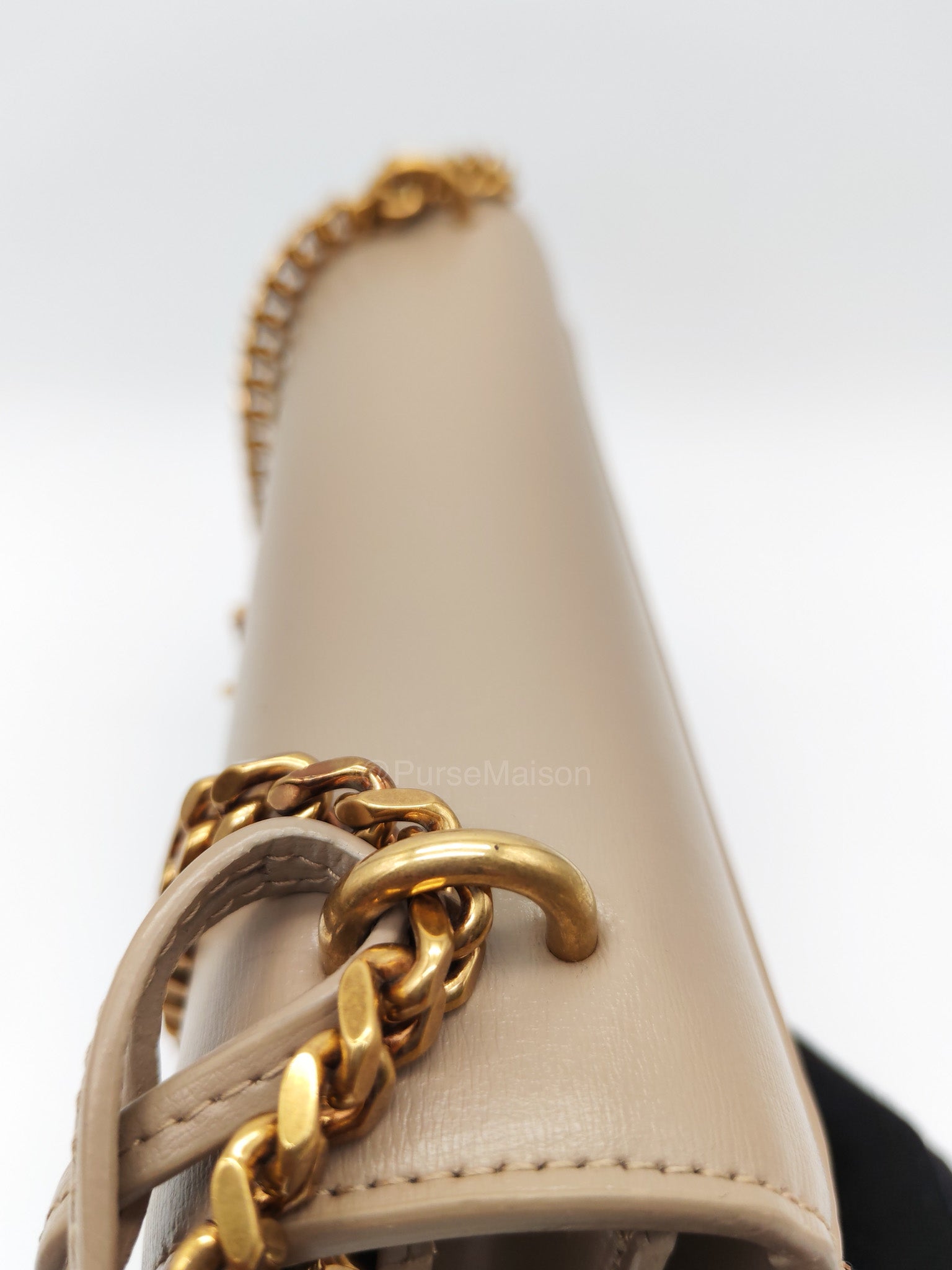 Yves Saint Laurent Sunset Medium in Dark Beige Calfskin Leather and Gold Hardware
