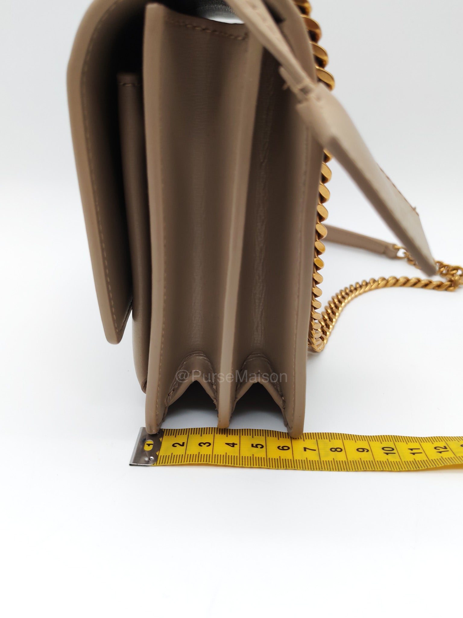 Yves Saint Laurent Sunset Medium in Dark Beige Calfskin Leather and Gold Hardware
