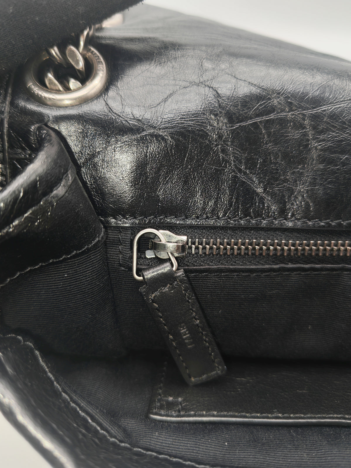 Yves Saint Laurent Niki Shoulder Bag Medium in Black Quilted Crinkled Calfskin Leather and Mixed Hardware