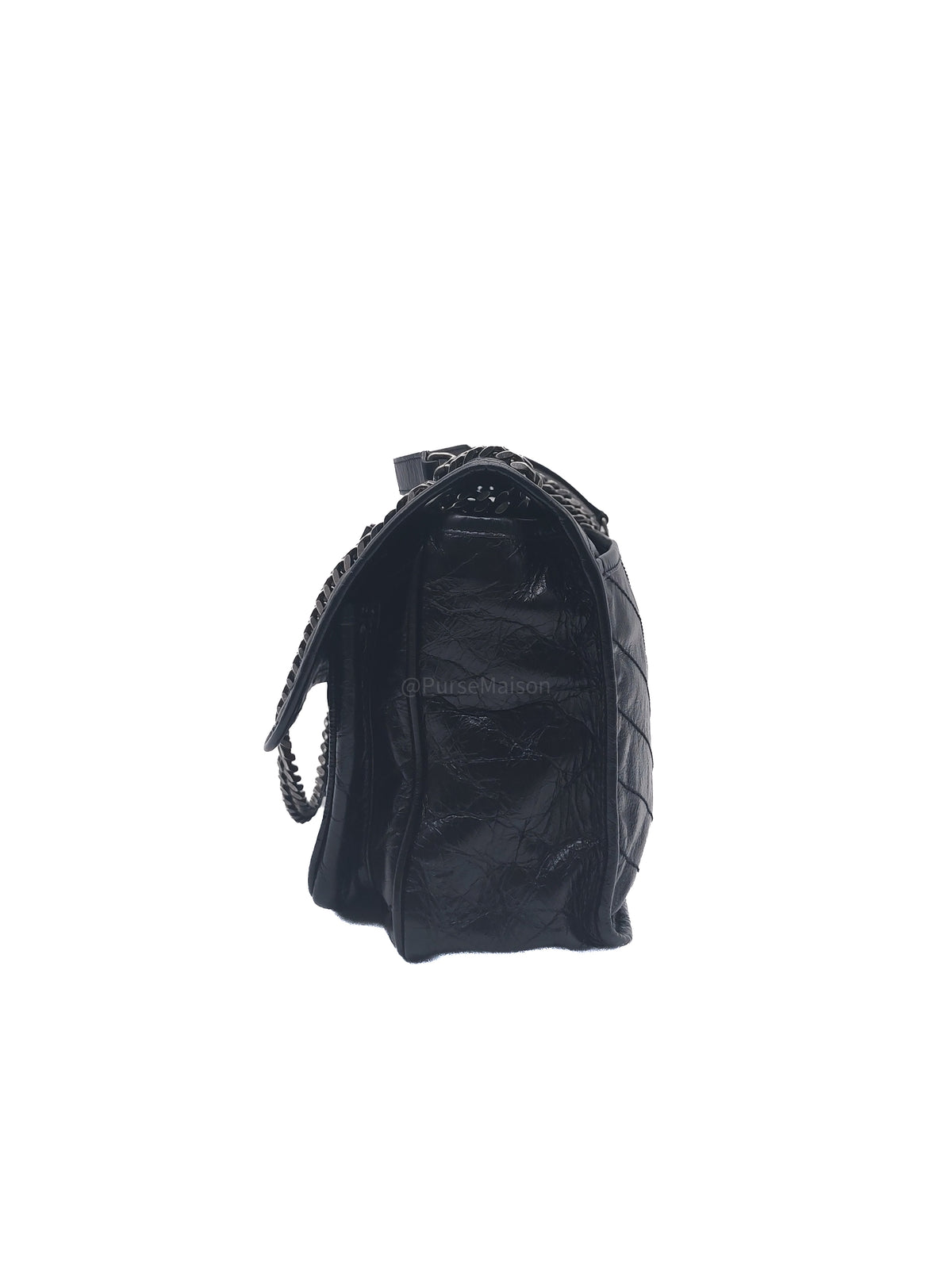 Yves Saint Laurent Niki Shoulder Bag Medium in Black Quilted Crinkled Calfskin Leather and Mixed Hardware
