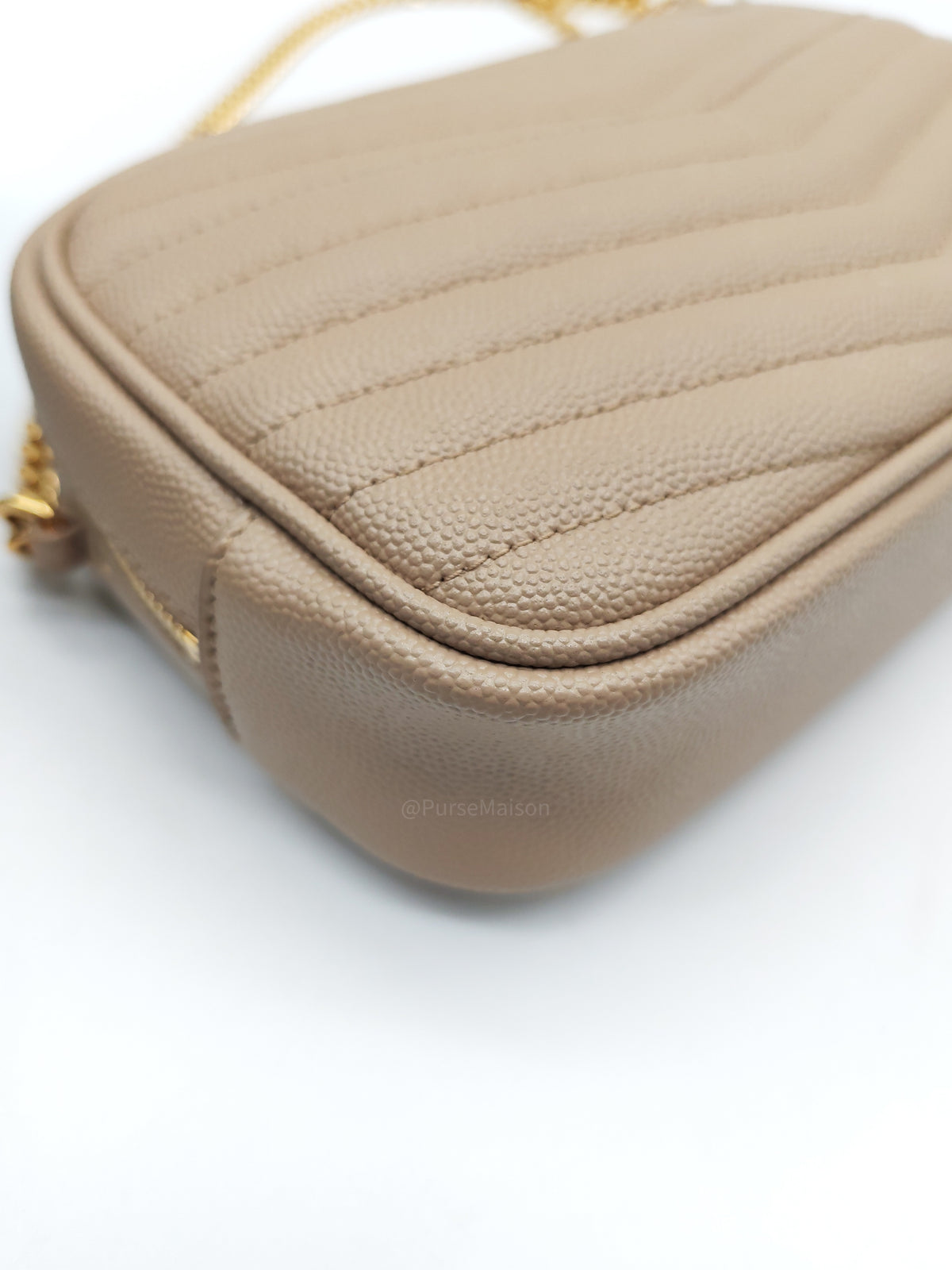 YSL lou Camera Bag in Dark Beige Chevron-Quilted Matelassé Leather
