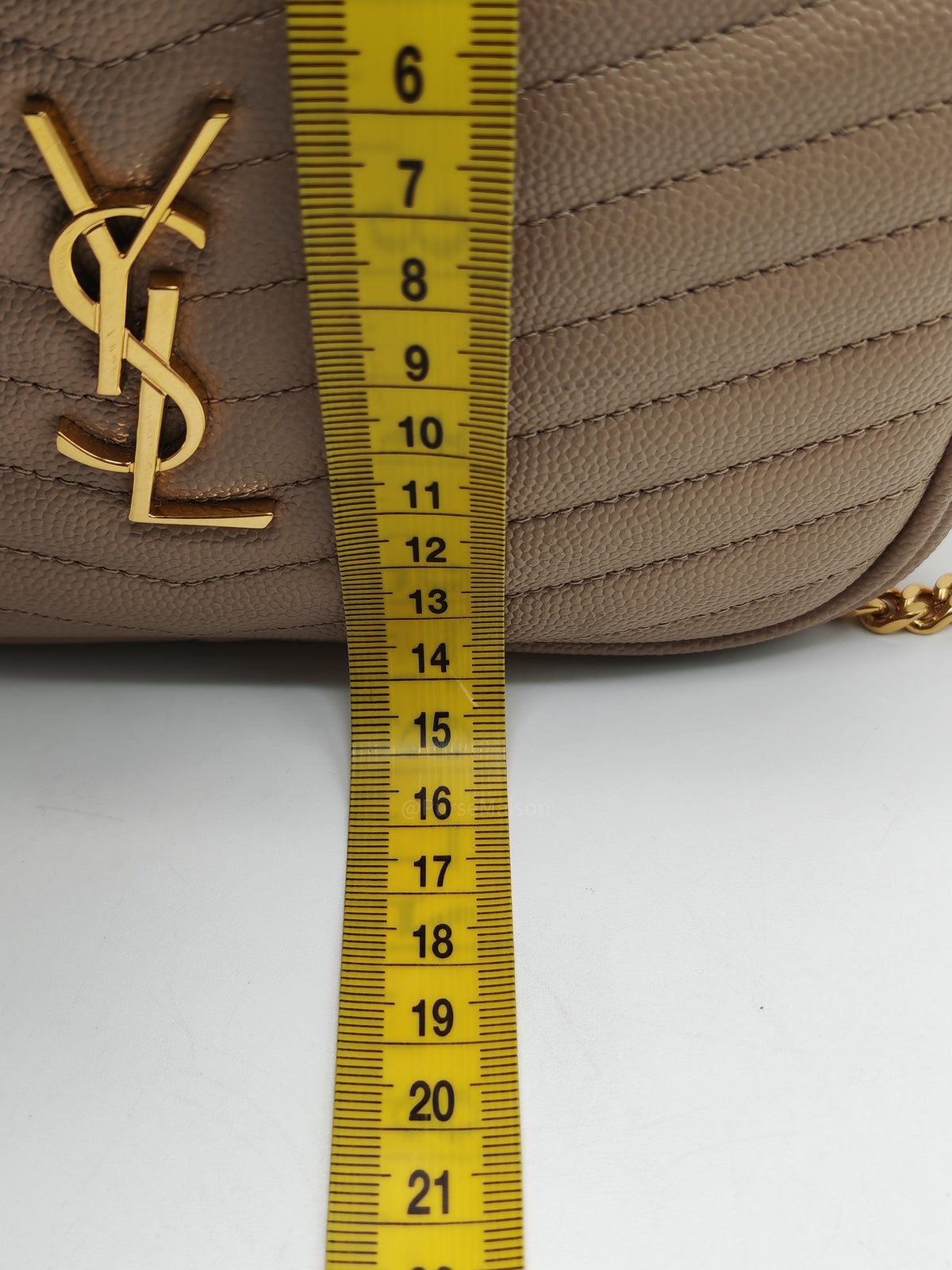 YSL lou Camera Bag in Dark Beige Chevron-Quilted Matelassé Leather