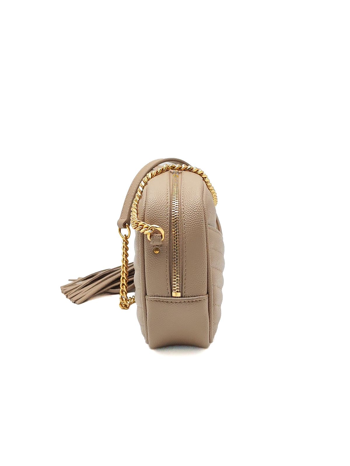 YSL lou Camera Bag in Dark Beige Chevron-Quilted Matelassé Leather