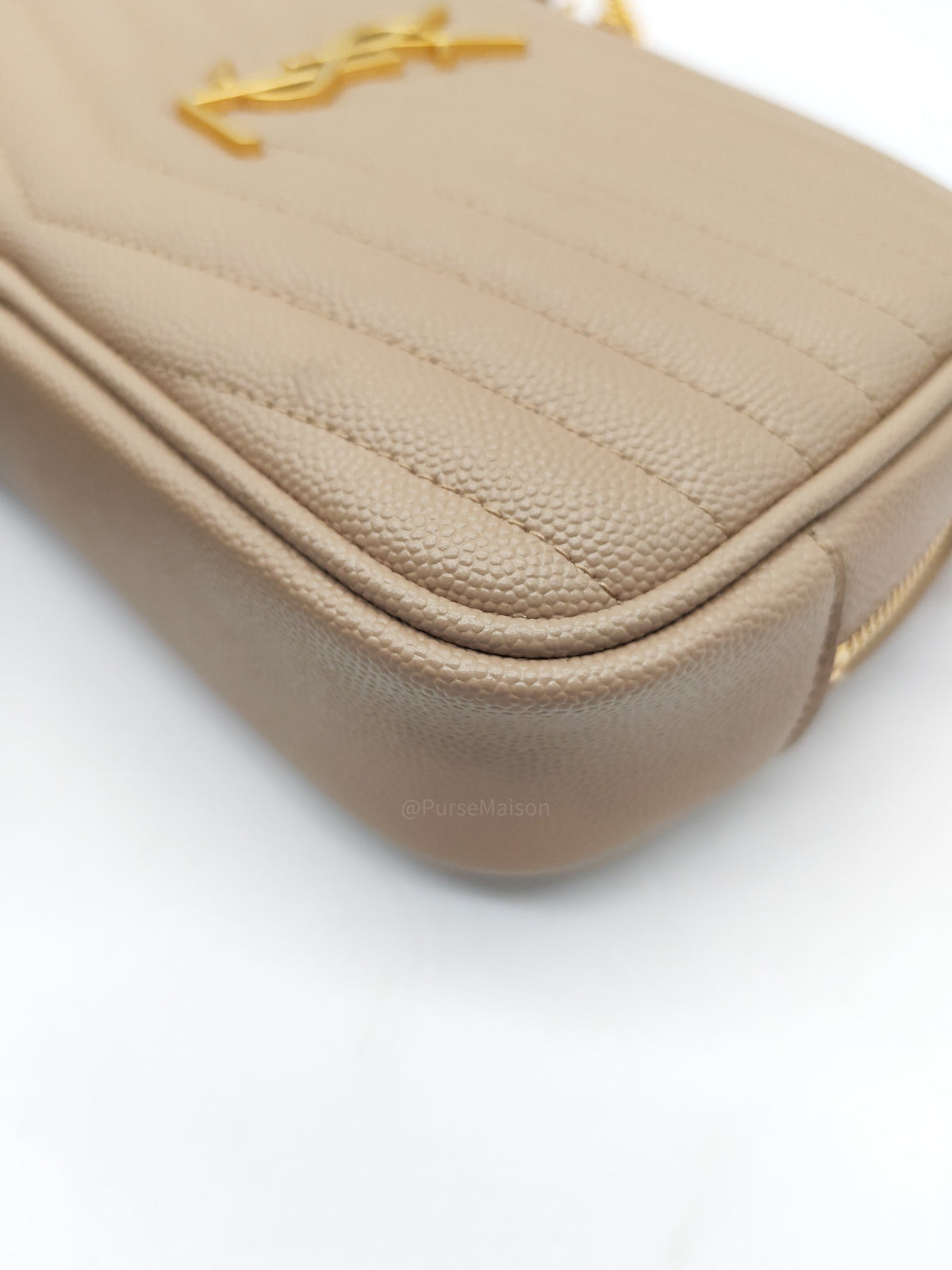 YSL lou Camera Bag in Dark Beige Chevron-Quilted Matelassé Leather