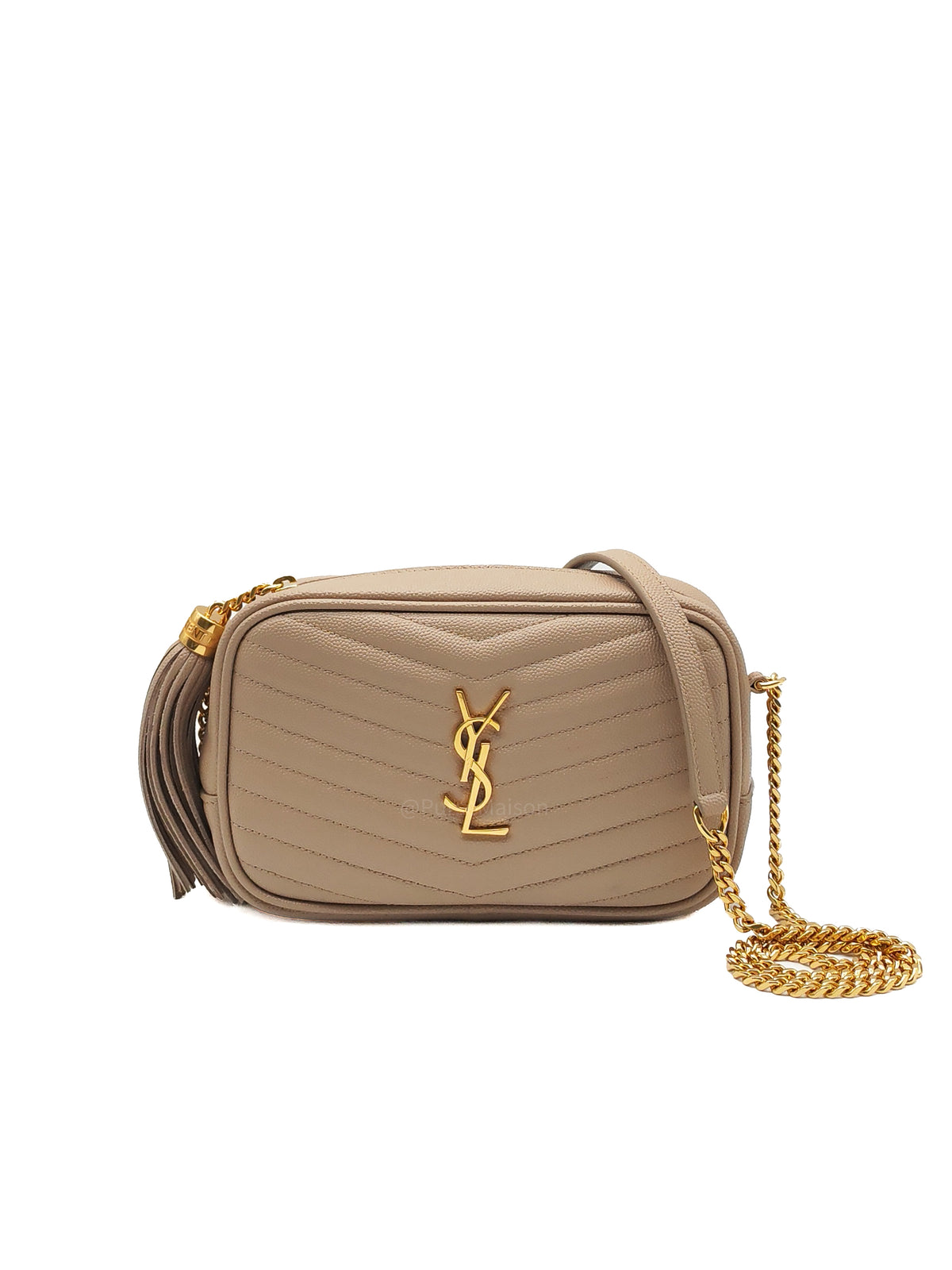 YSL lou Camera Bag in Dark Beige Chevron-Quilted Matelassé Leather