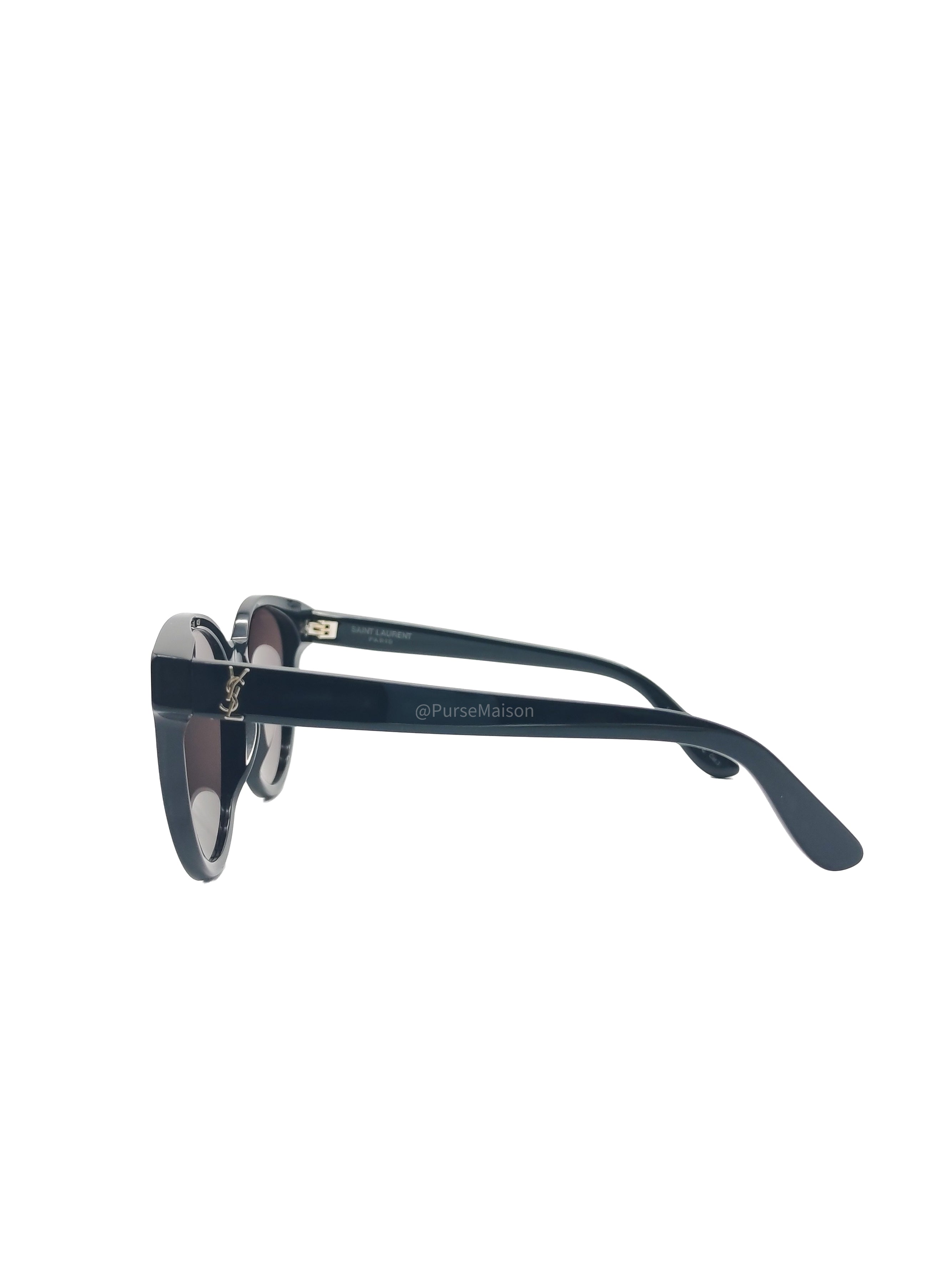 Yves Saint Laurent Black Round Acetate Frame Sunglasses