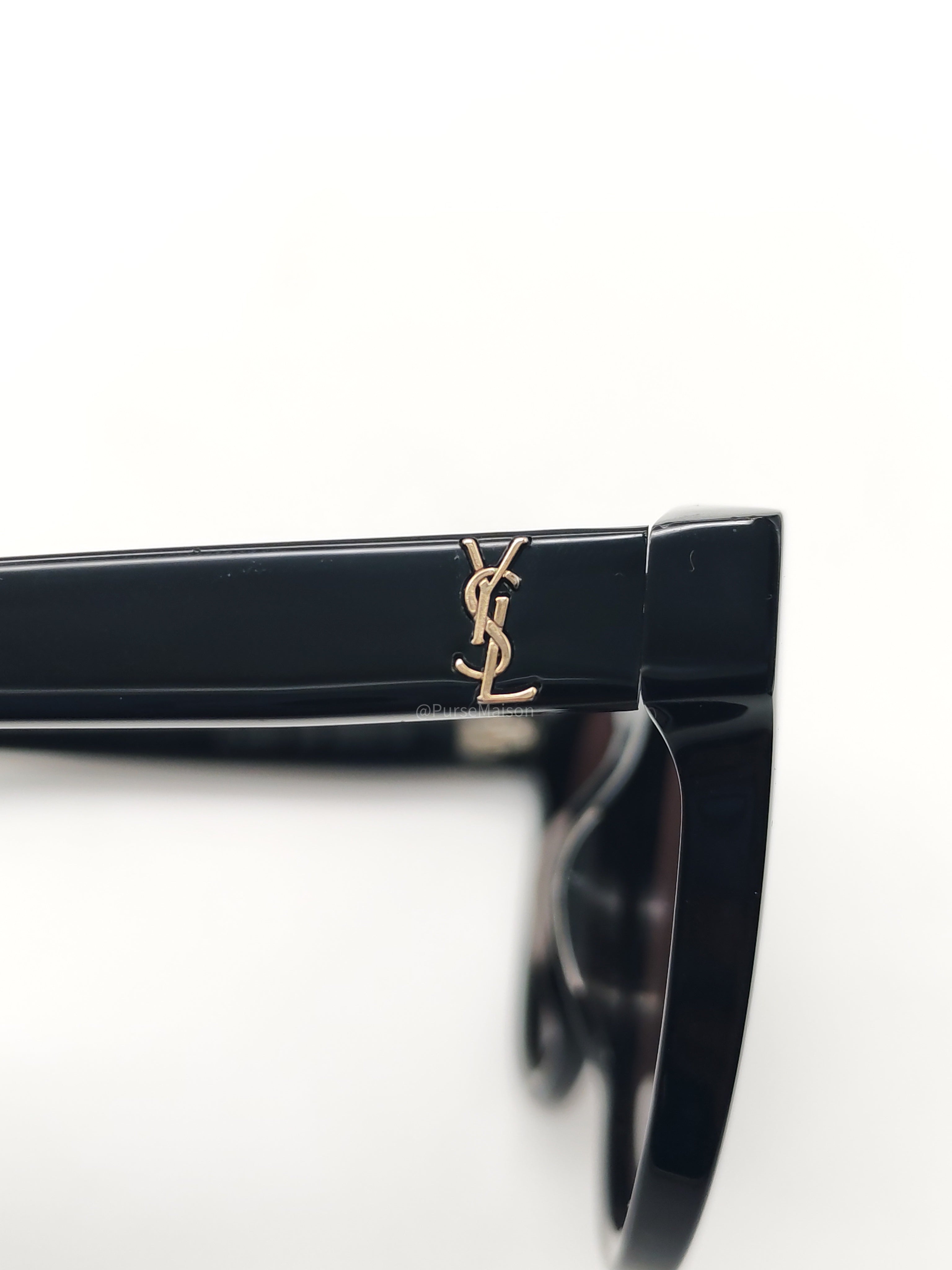 Yves Saint Laurent Black Round Acetate Frame Sunglasses