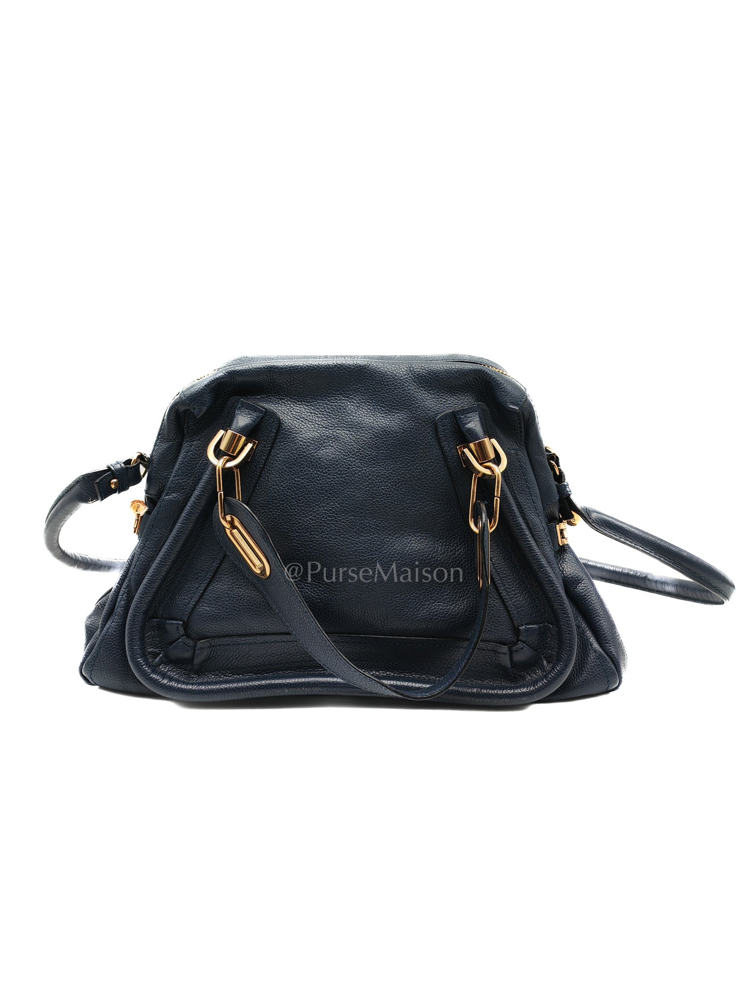 Paraty Top Handle Shoulder Bag in Navy Blue Calfskin Leather & Gold Hardware