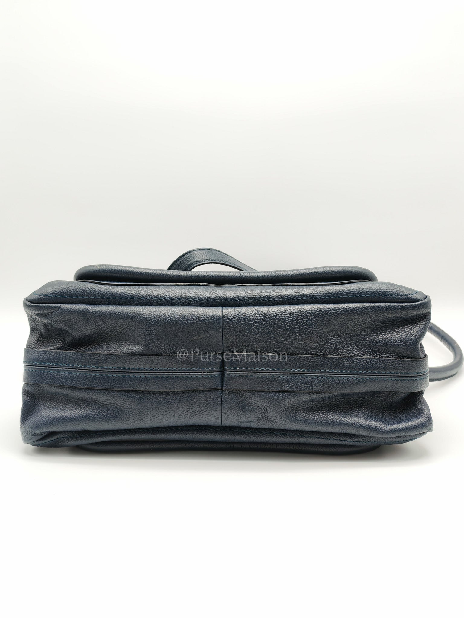 Paraty Top Handle Shoulder Bag in Navy Blue Calfskin Leather & Gold Hardware