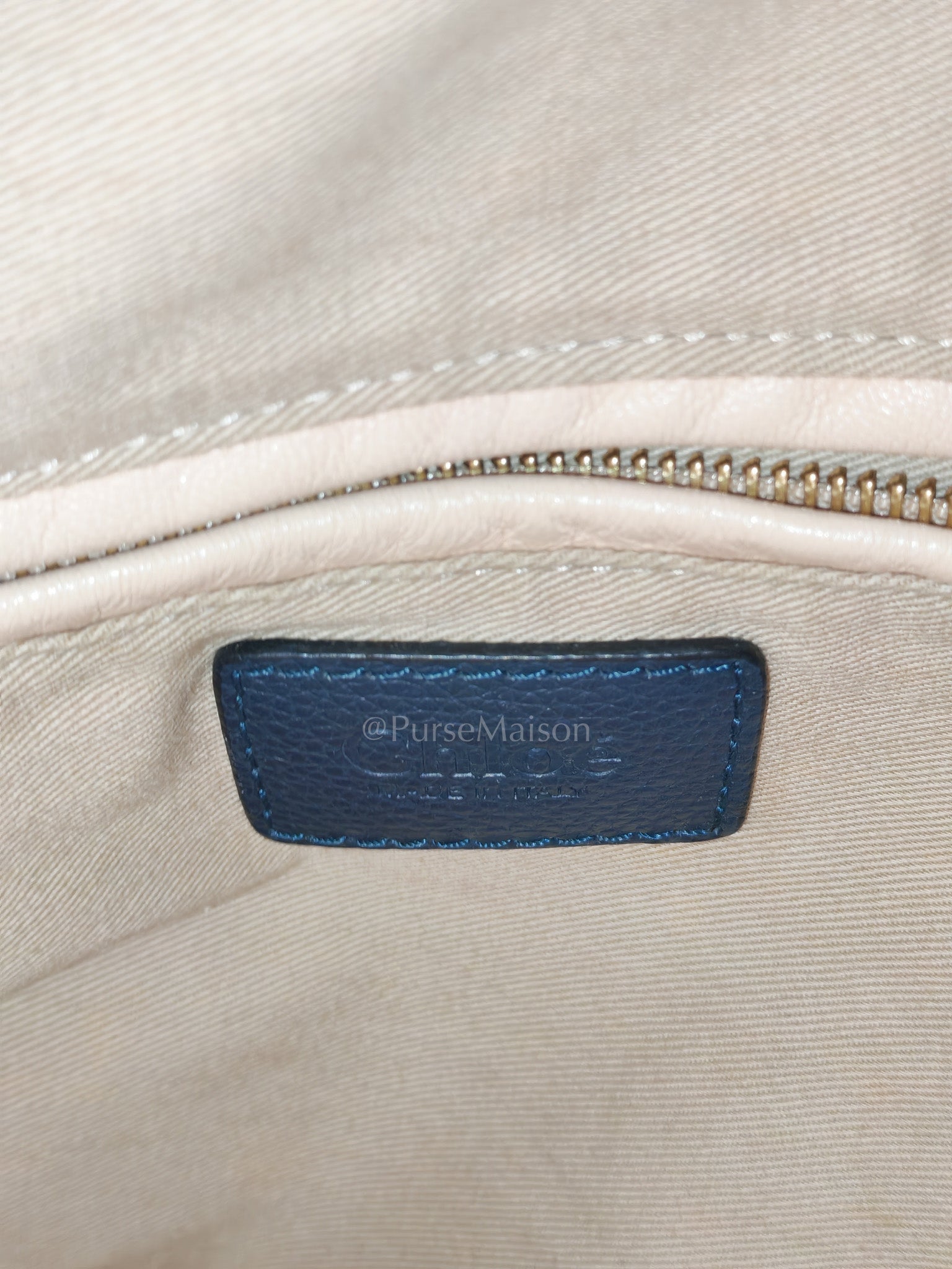 Paraty Top Handle Shoulder Bag in Navy Blue Calfskin Leather & Gold Hardware