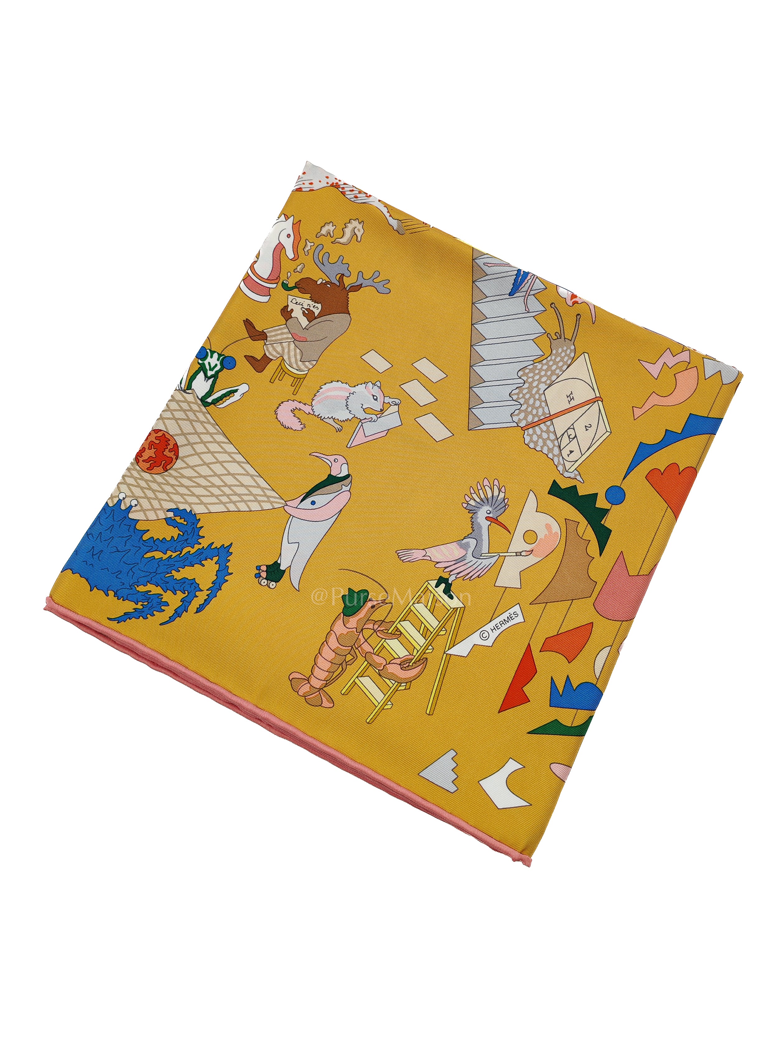 Academia Hippica Bleu Glacier Sable Silk Scarf 90x90cm | Purse Maison Luxury Bags Shop