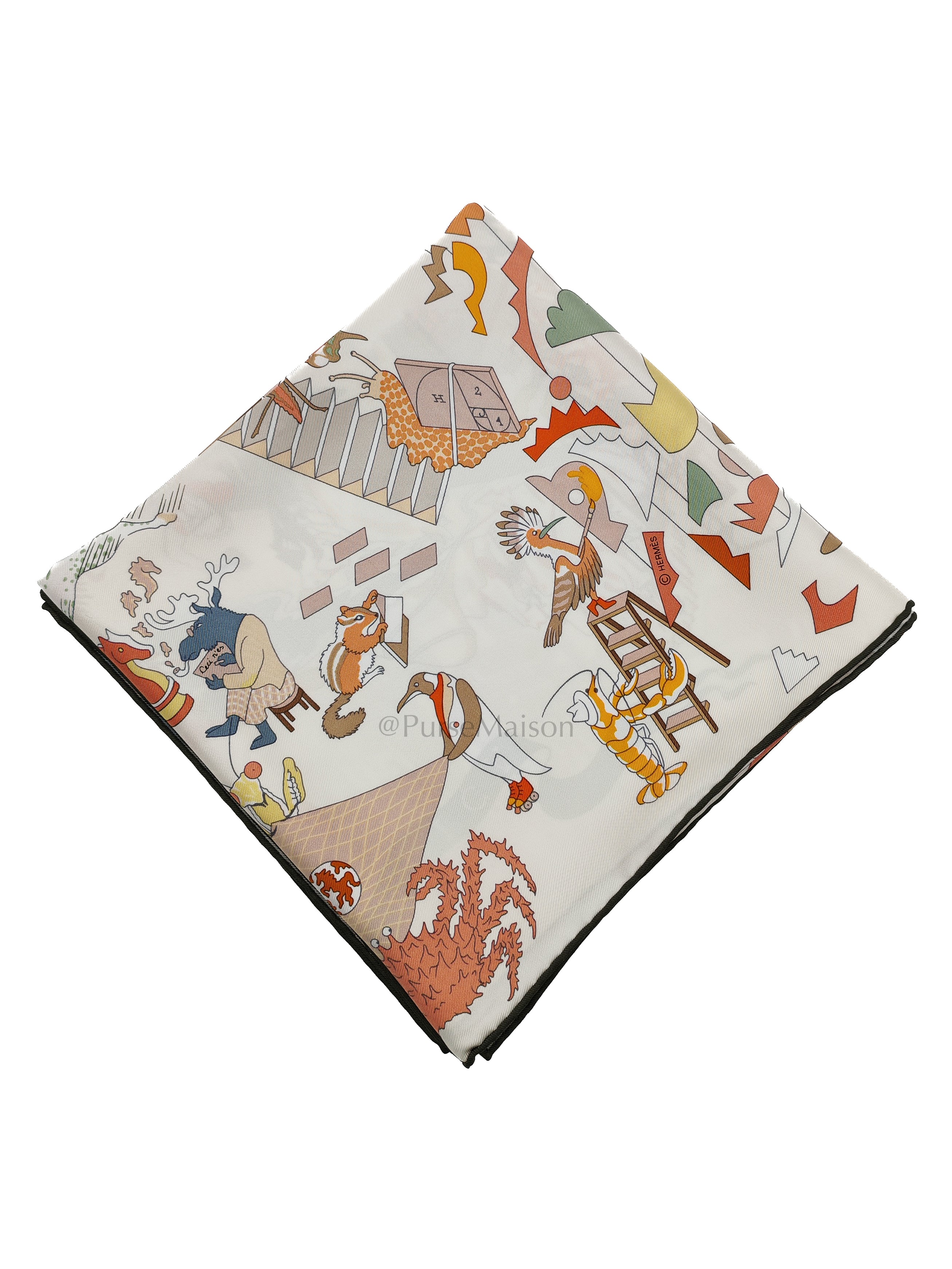 Academia Hippica in White Rose Poudre Beige Silk Scarf 90x90 cm | Purse Maison Luxury Bags Shop