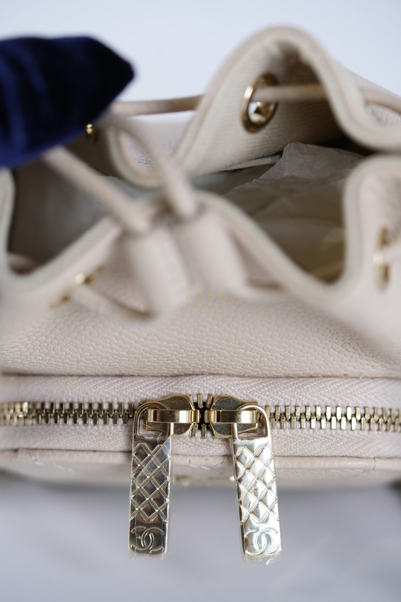 Affinity Mini Bucket Bag in Light Beige Caviar Leather and Light Gold Hardware (Microchip) | Purse Maison Luxury Bags Shop