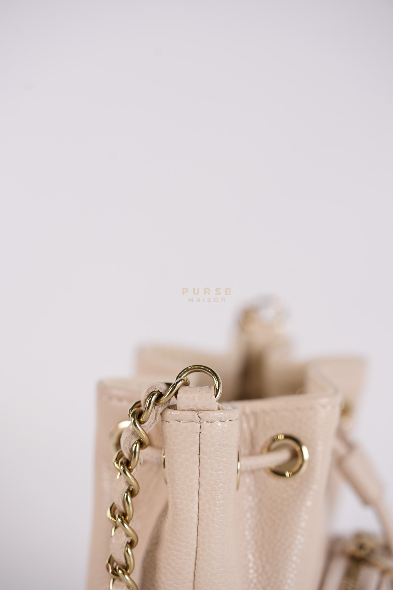 Affinity Mini Bucket Bag in Light Beige Caviar Leather and Light Gold Hardware (Microchip) | Purse Maison Luxury Bags Shop