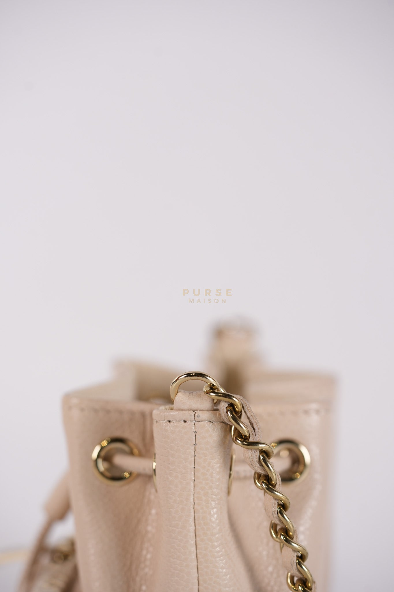 Affinity Mini Bucket Bag in Light Beige Caviar Leather and Light Gold Hardware (Microchip) | Purse Maison Luxury Bags Shop