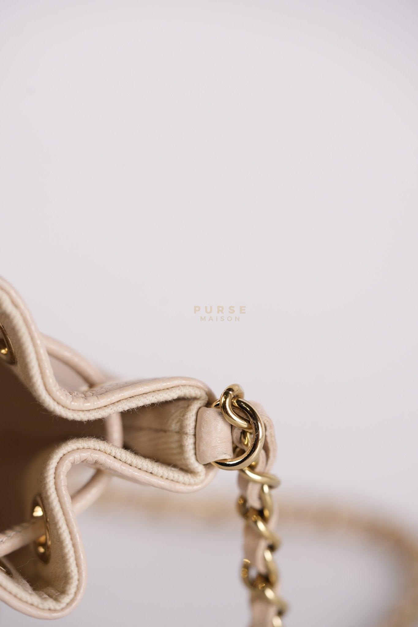 Affinity Mini Bucket Bag in Light Beige Caviar Leather and Light Gold Hardware (Microchip) | Purse Maison Luxury Bags Shop