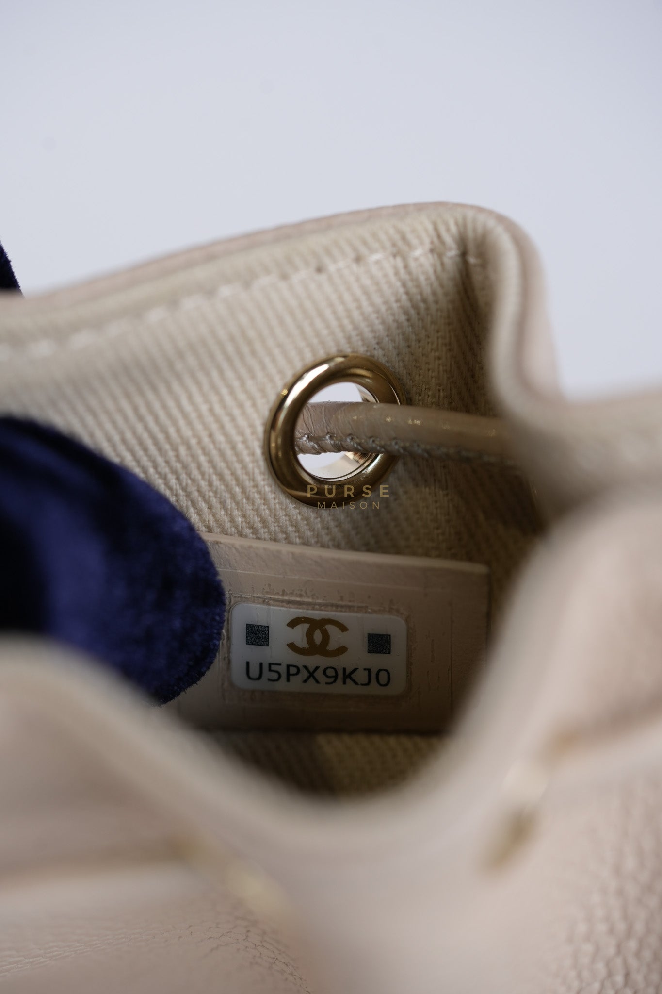 Affinity Mini Bucket Bag in Light Beige Caviar Leather and Light Gold Hardware (Microchip) | Purse Maison Luxury Bags Shop