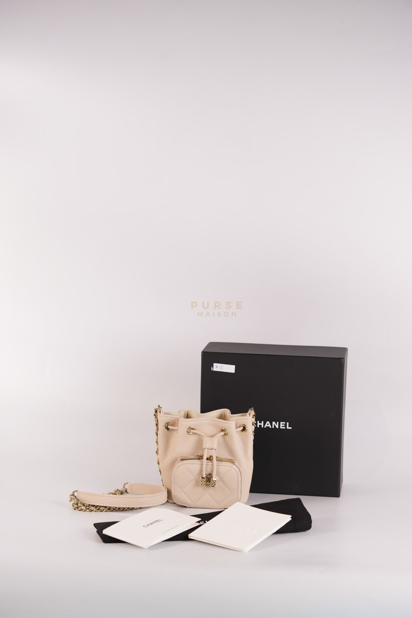 Affinity Mini Bucket Bag in Light Beige Caviar Leather and Light Gold Hardware (Microchip) | Purse Maison Luxury Bags Shop