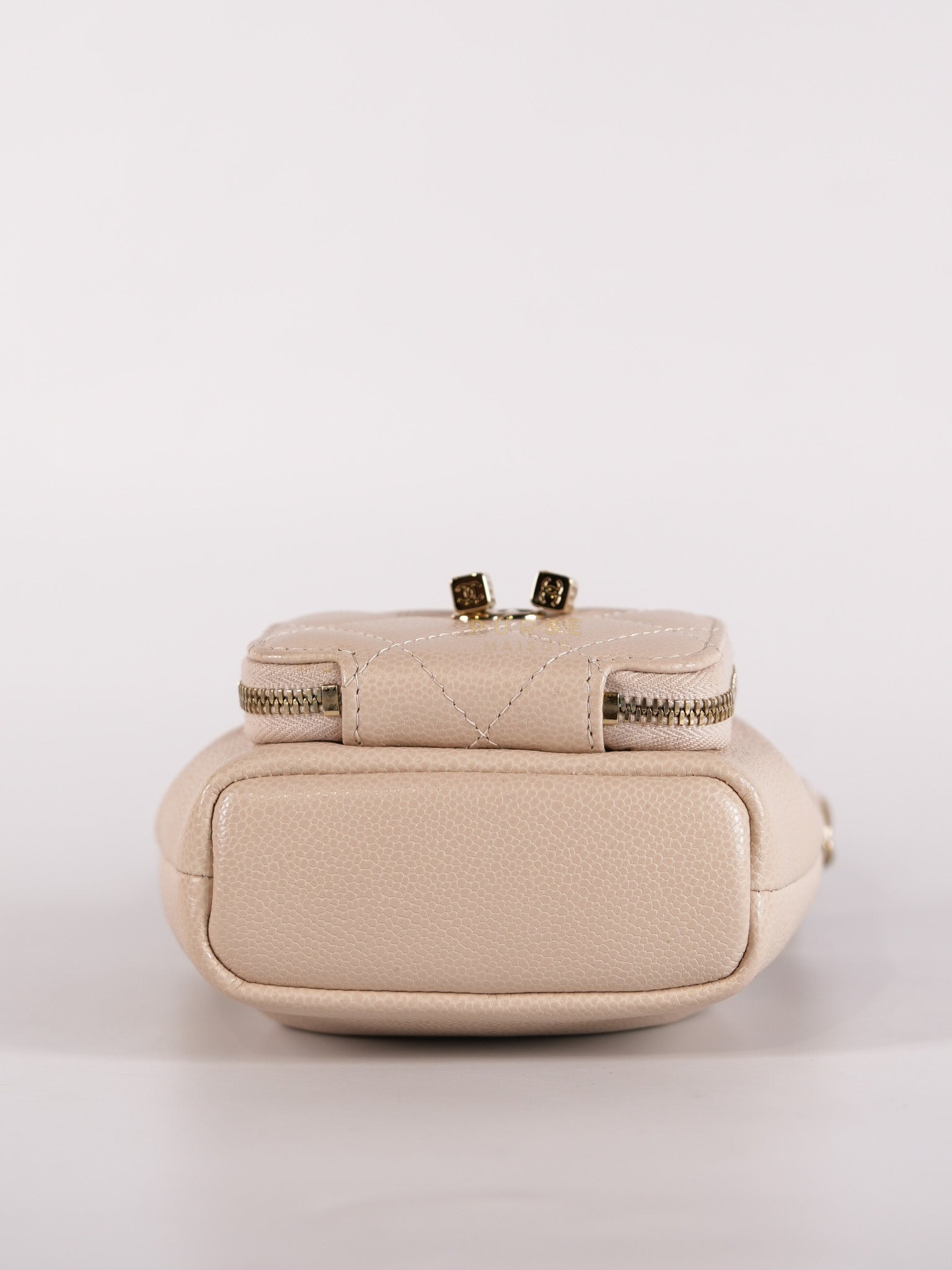 Affinity Mini Bucket Bag in Light Beige Caviar Leather and Light Gold Hardware (Microchip) | Purse Maison Luxury Bags Shop