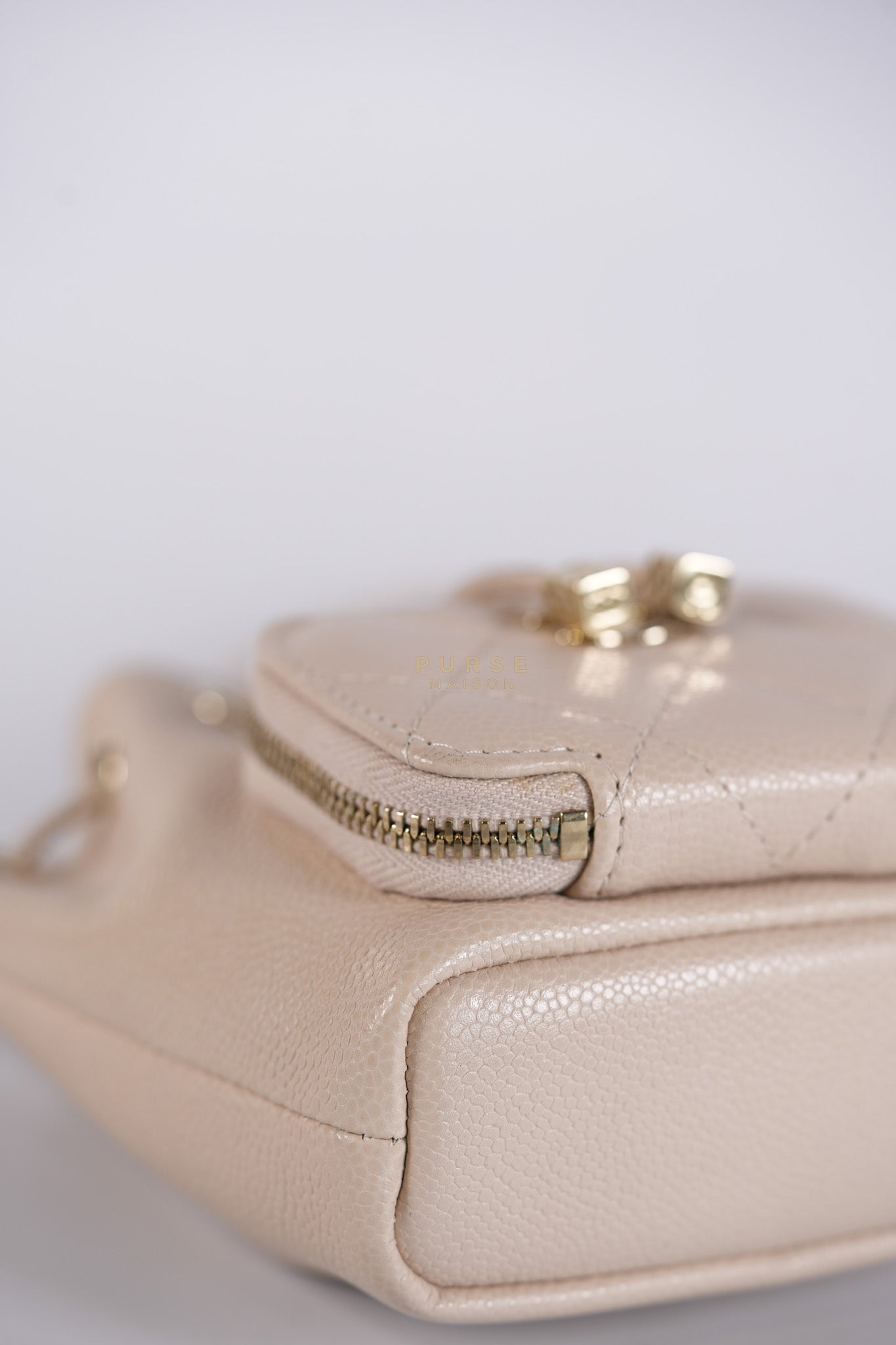 Affinity Mini Bucket Bag in Light Beige Caviar Leather and Light Gold Hardware (Microchip) | Purse Maison Luxury Bags Shop